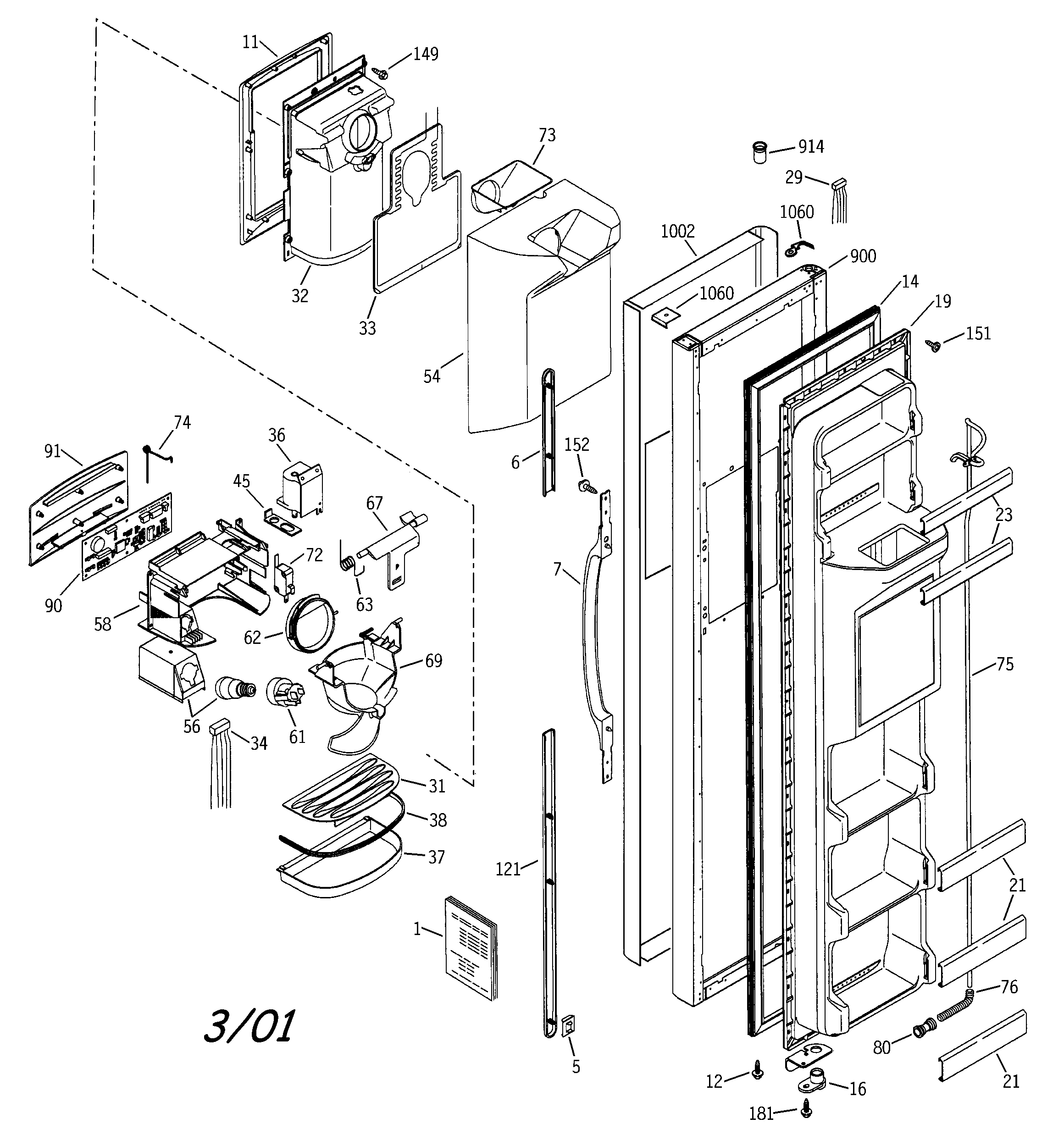 GE GSS25SGMABS freezer door diagram