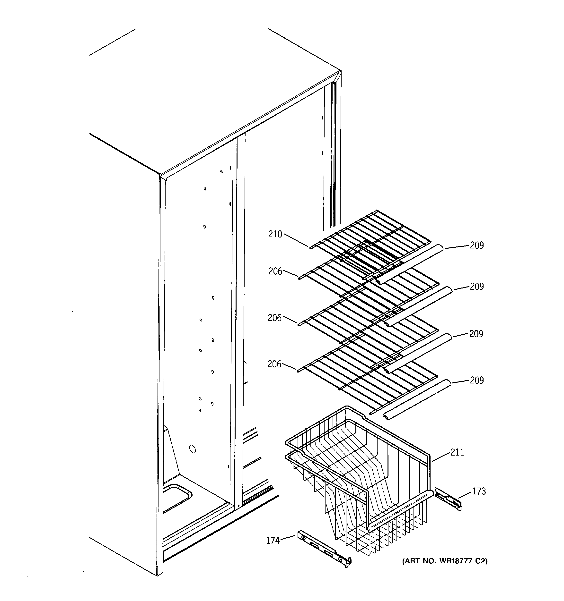 GE GSS25SGMABS freezer shelves diagram