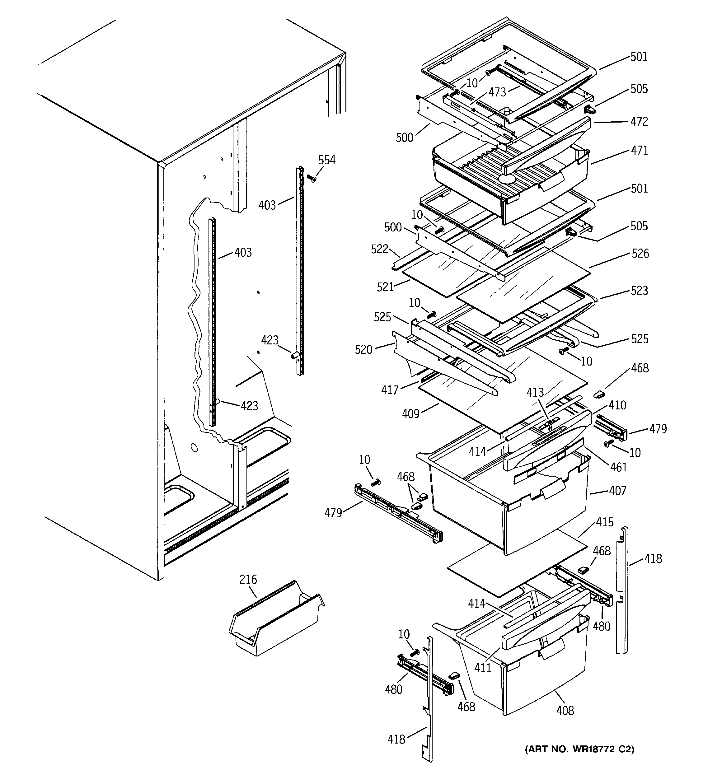GE GSS25SGMABS fresh food shelves diagram