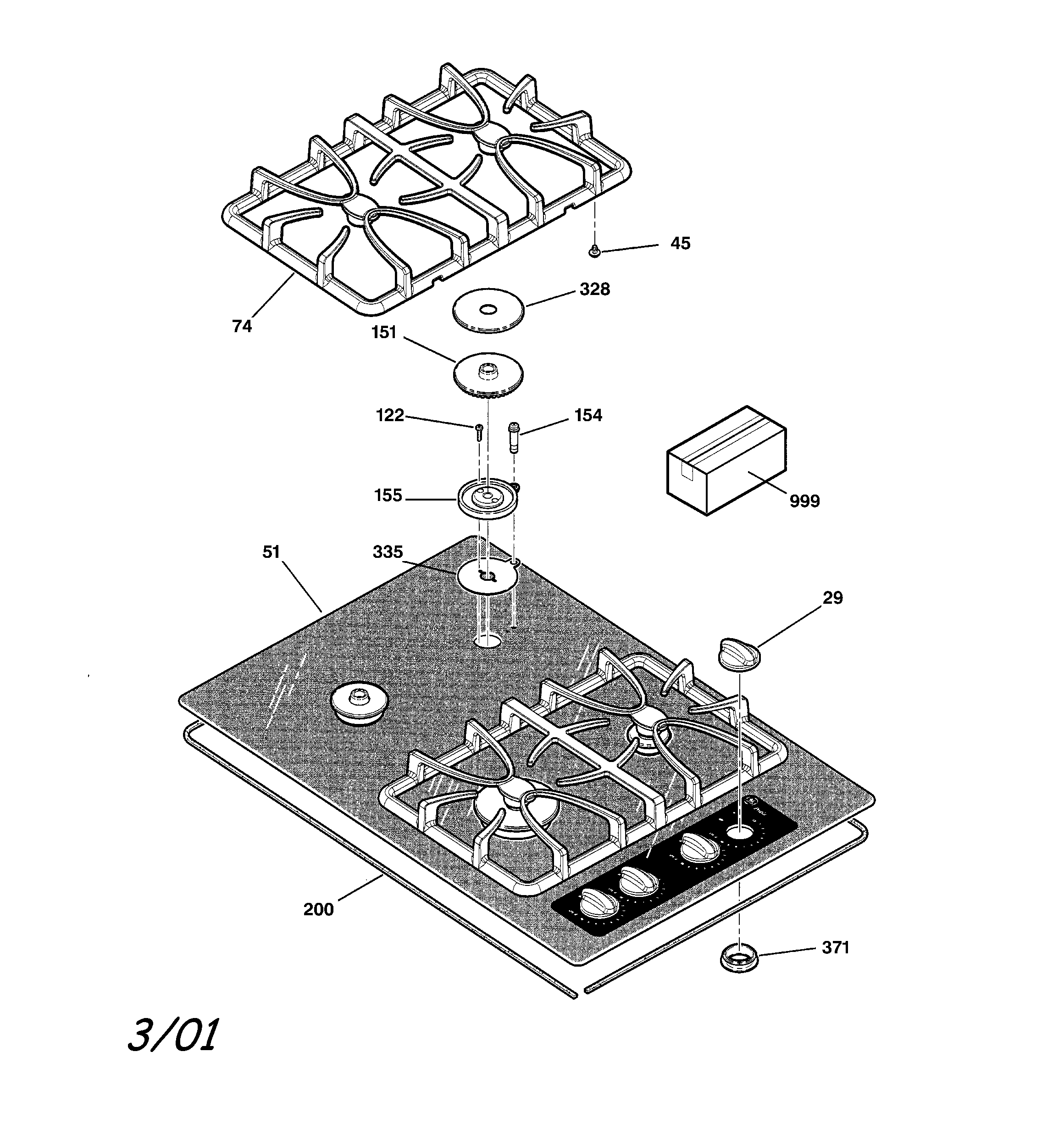 GE JGP932SEC1SS cooktop diagram