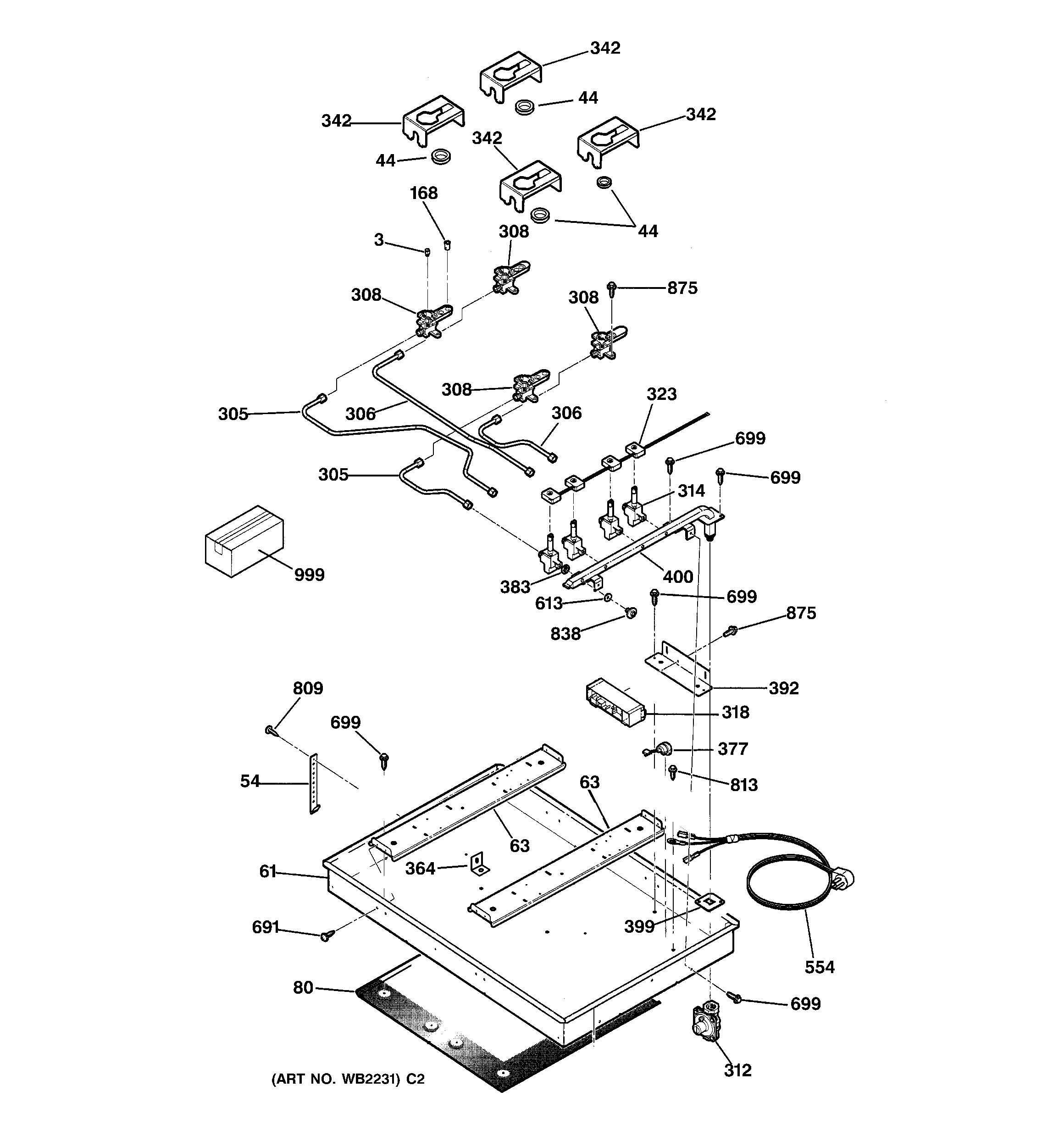GE JGP932SEC1SS burner parts diagram
