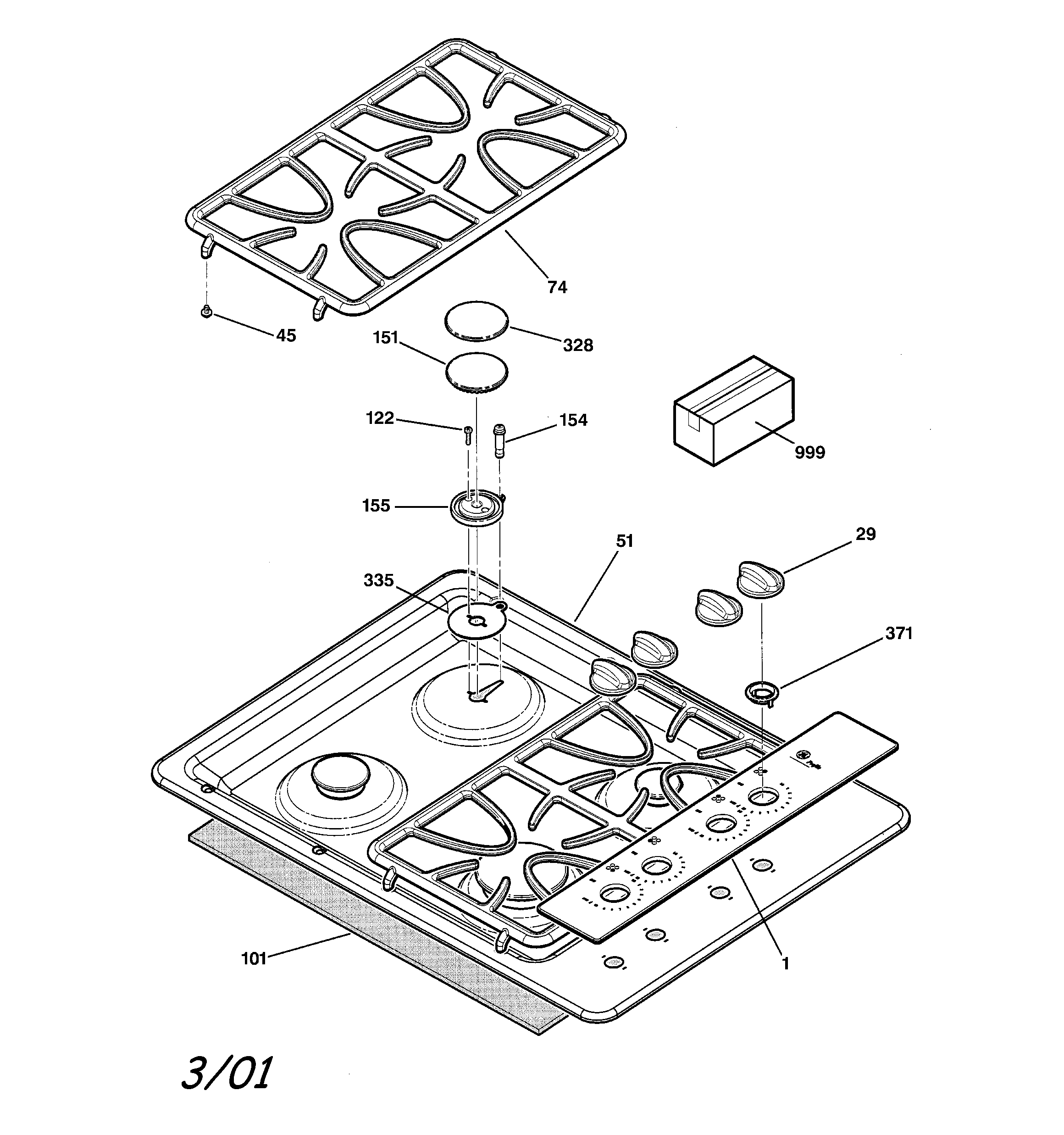 GE JGP933WEC1WW cooktop diagram