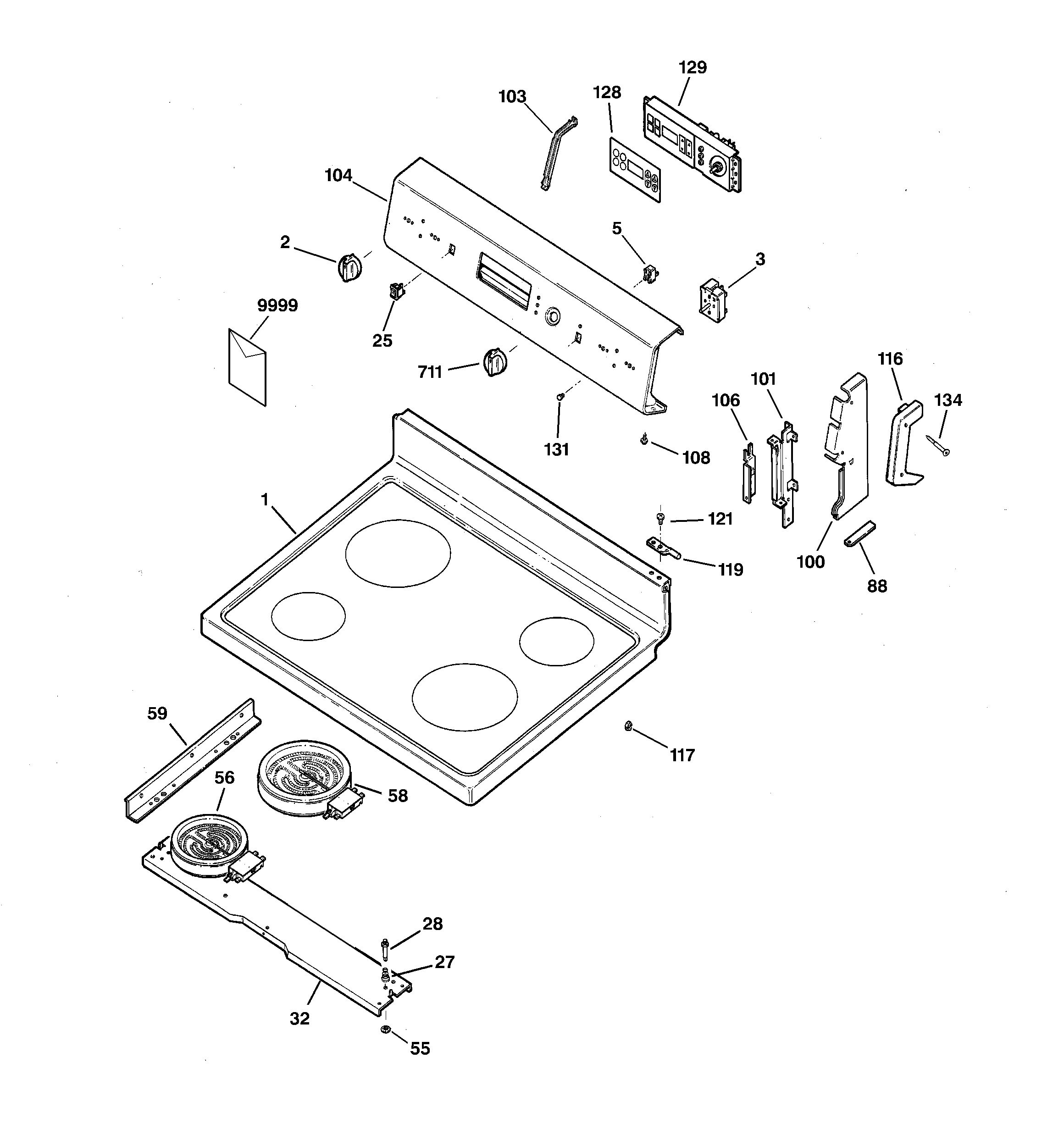 GE JBP62BD1CT controls & cooktop diagram