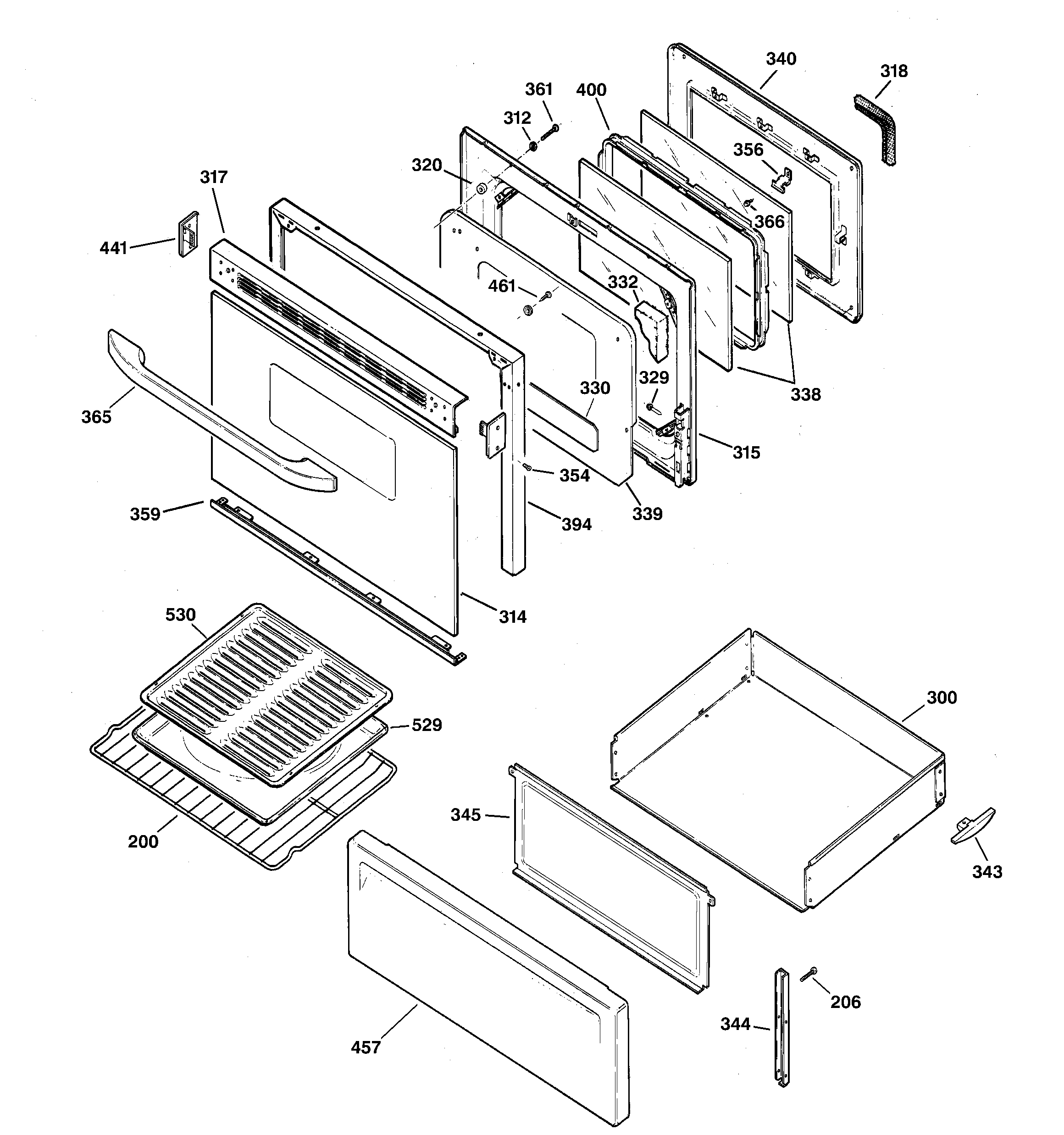 GE JBP62BD1CT door & drawer parts diagram