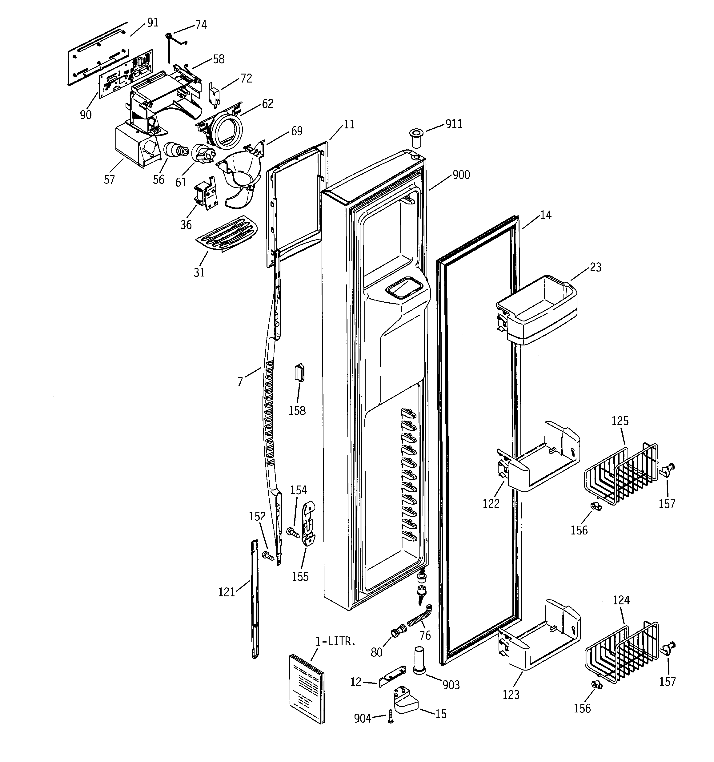 GE PSS27MGMAWW freezer door diagram