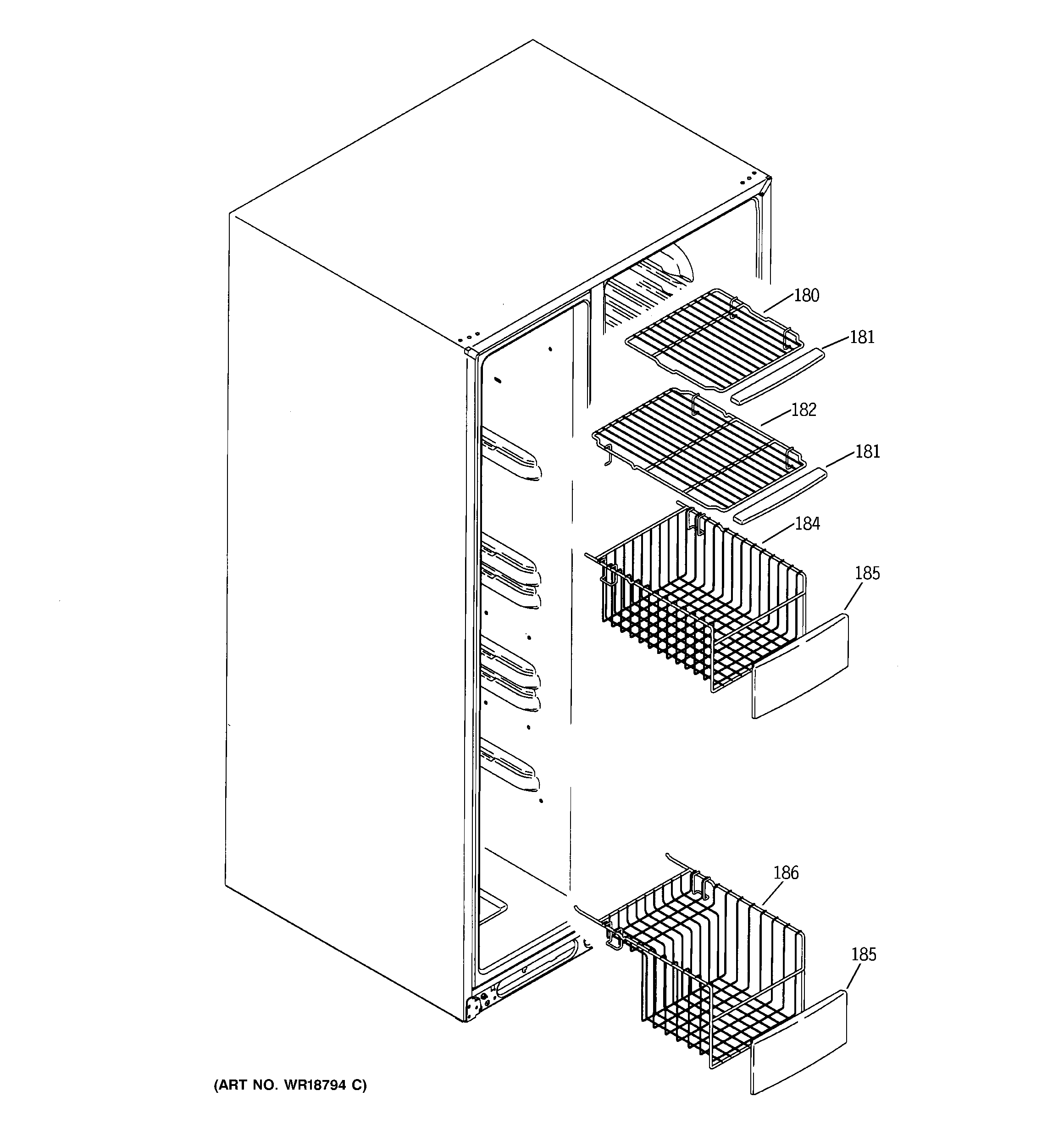 GE PSS27MGMAWW freezer shelves diagram