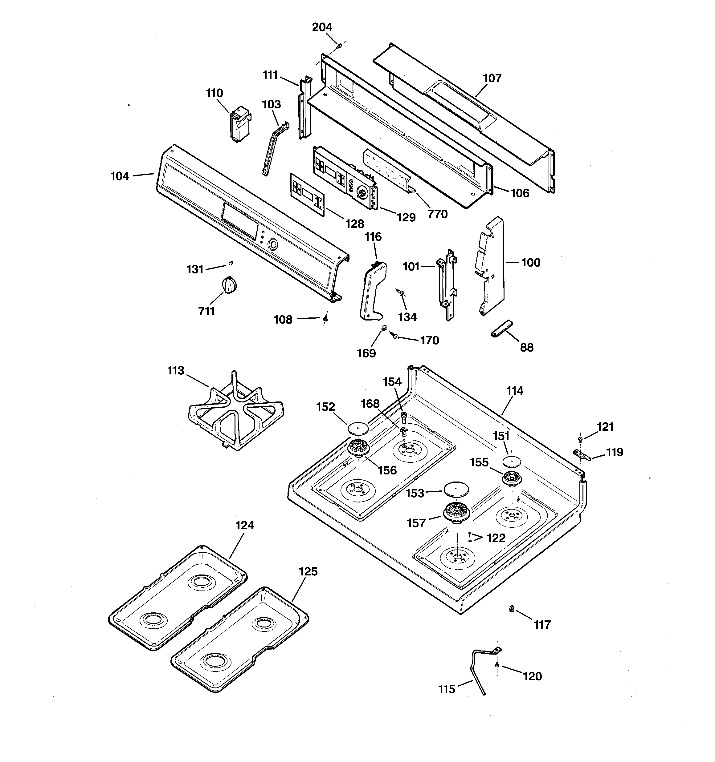GE EGR3000ED0BB control panel & cooktop diagram