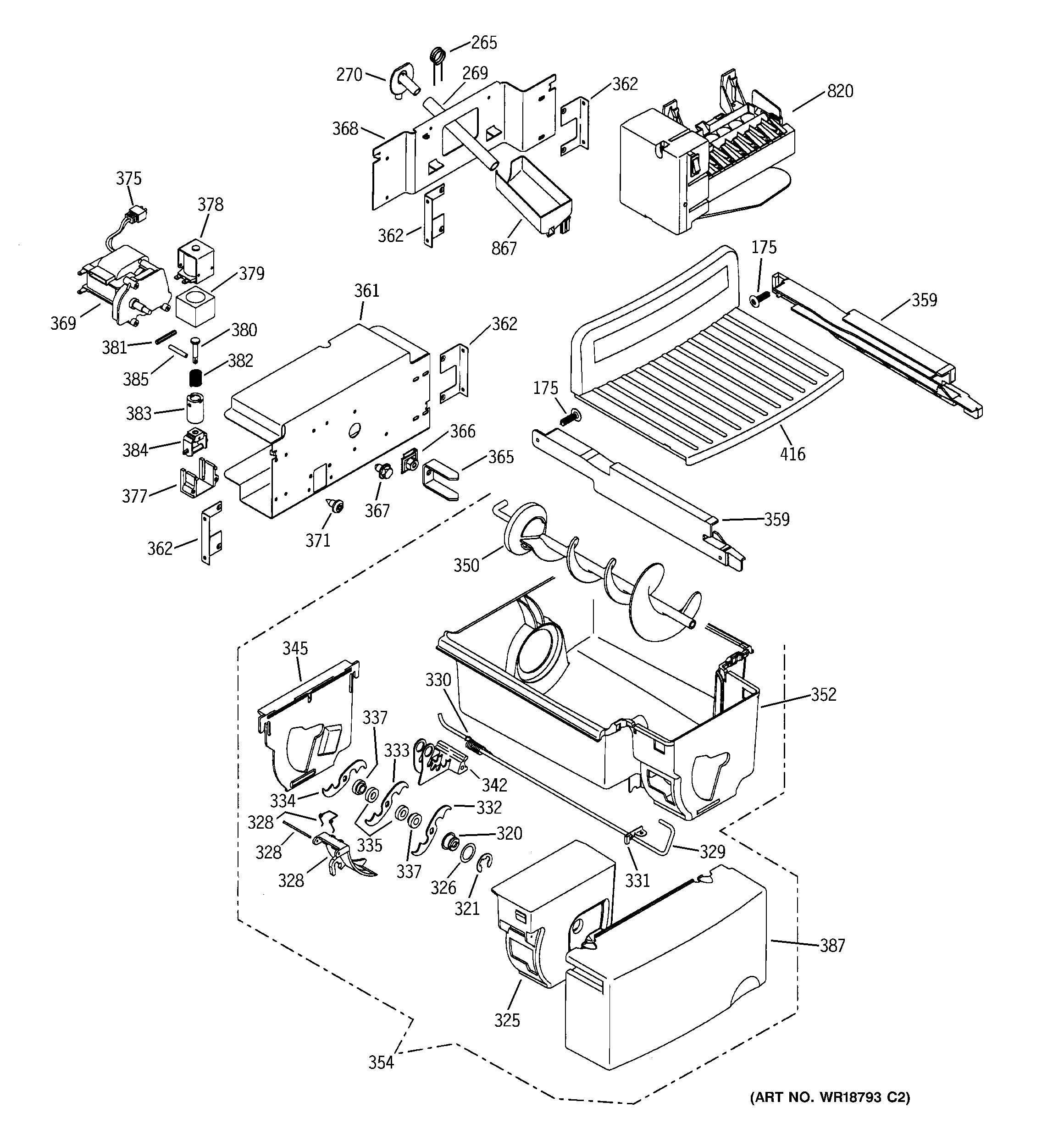 GE PSS25SGMABS icemaker & dispenser diagram