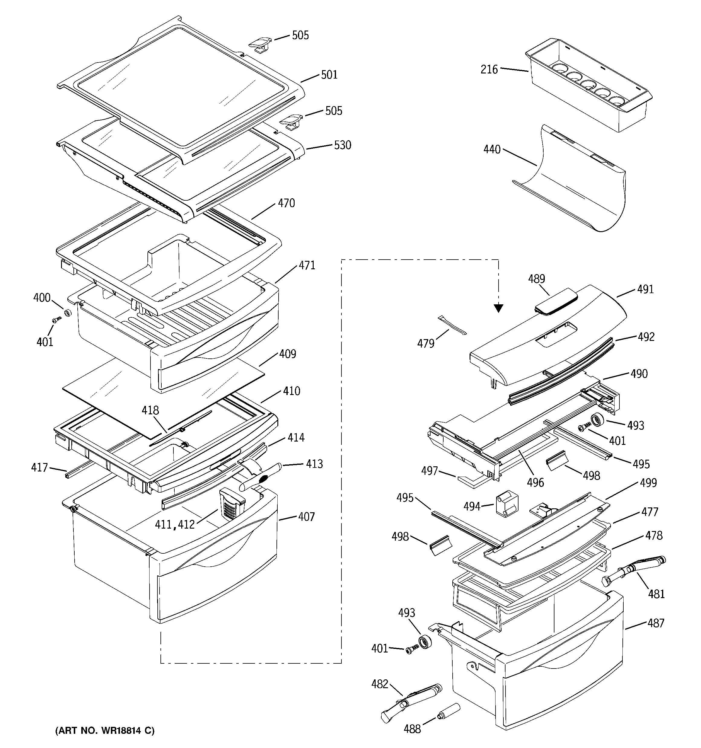 GE PSS25SGMABS fresh food shelves diagram