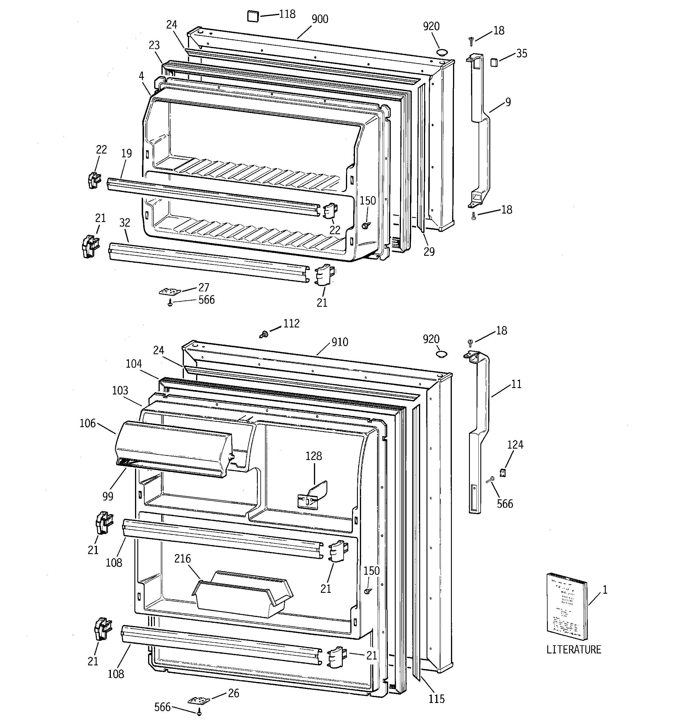 GE GTG16HBMCRWW doors diagram