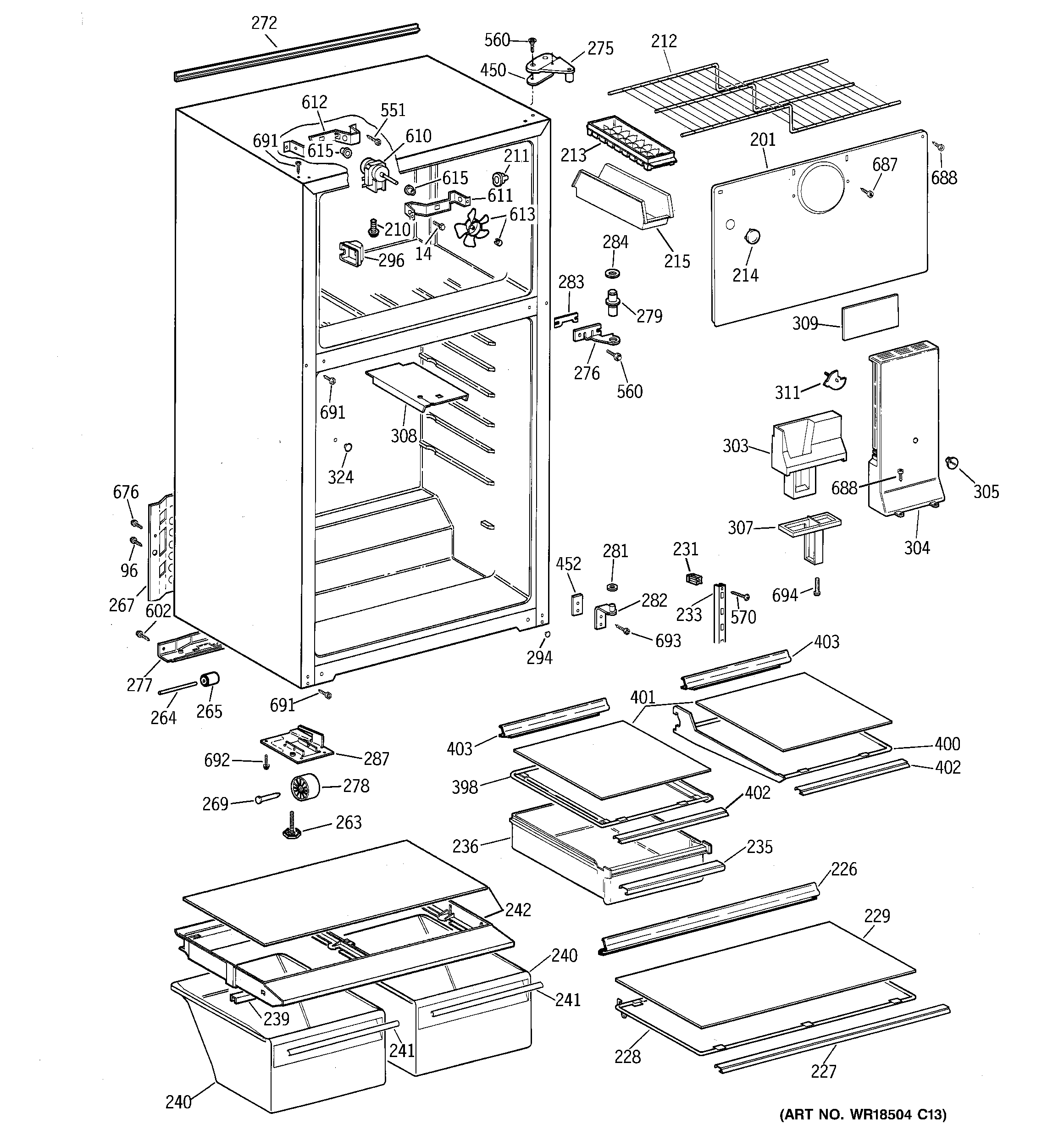 GE GTG16HBMCRWW cabinet diagram