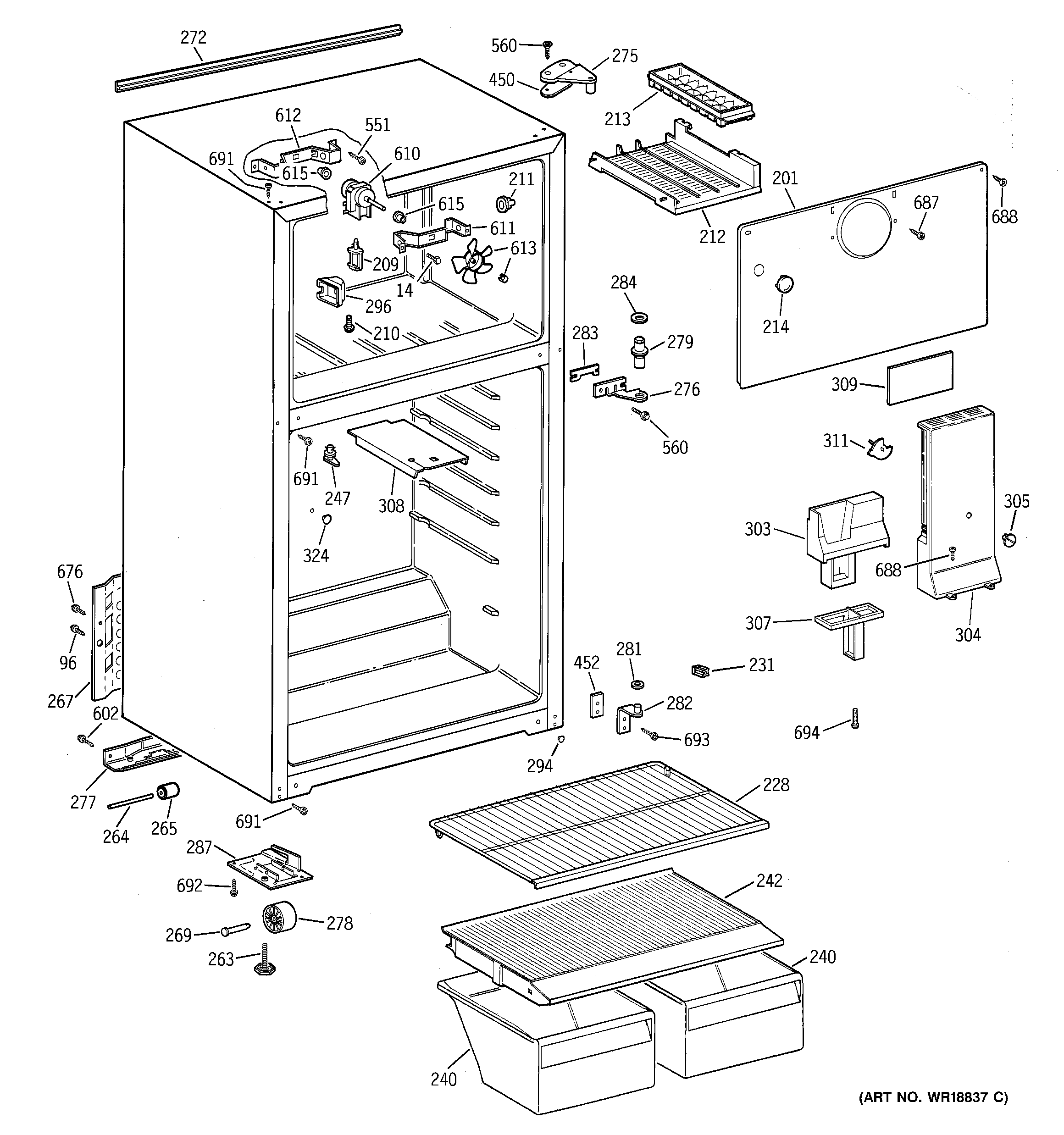 GE GTG16BBMCRWW cabinet diagram