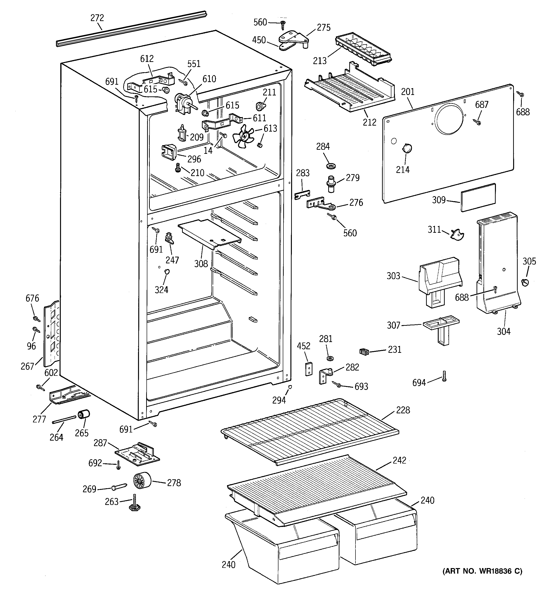 GE GTG15BBMCRWW cabinet diagram