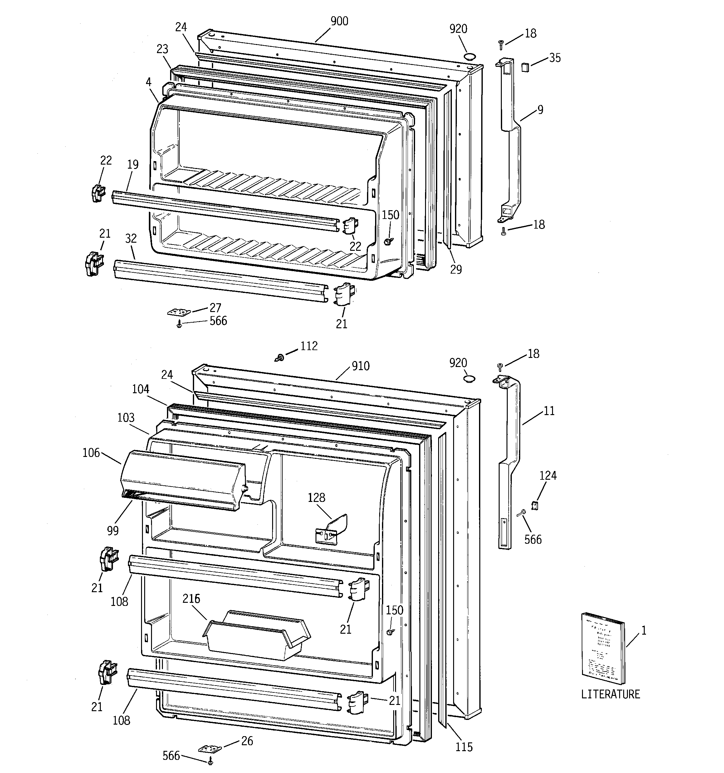 GE GTG15FBMCRWW doors diagram