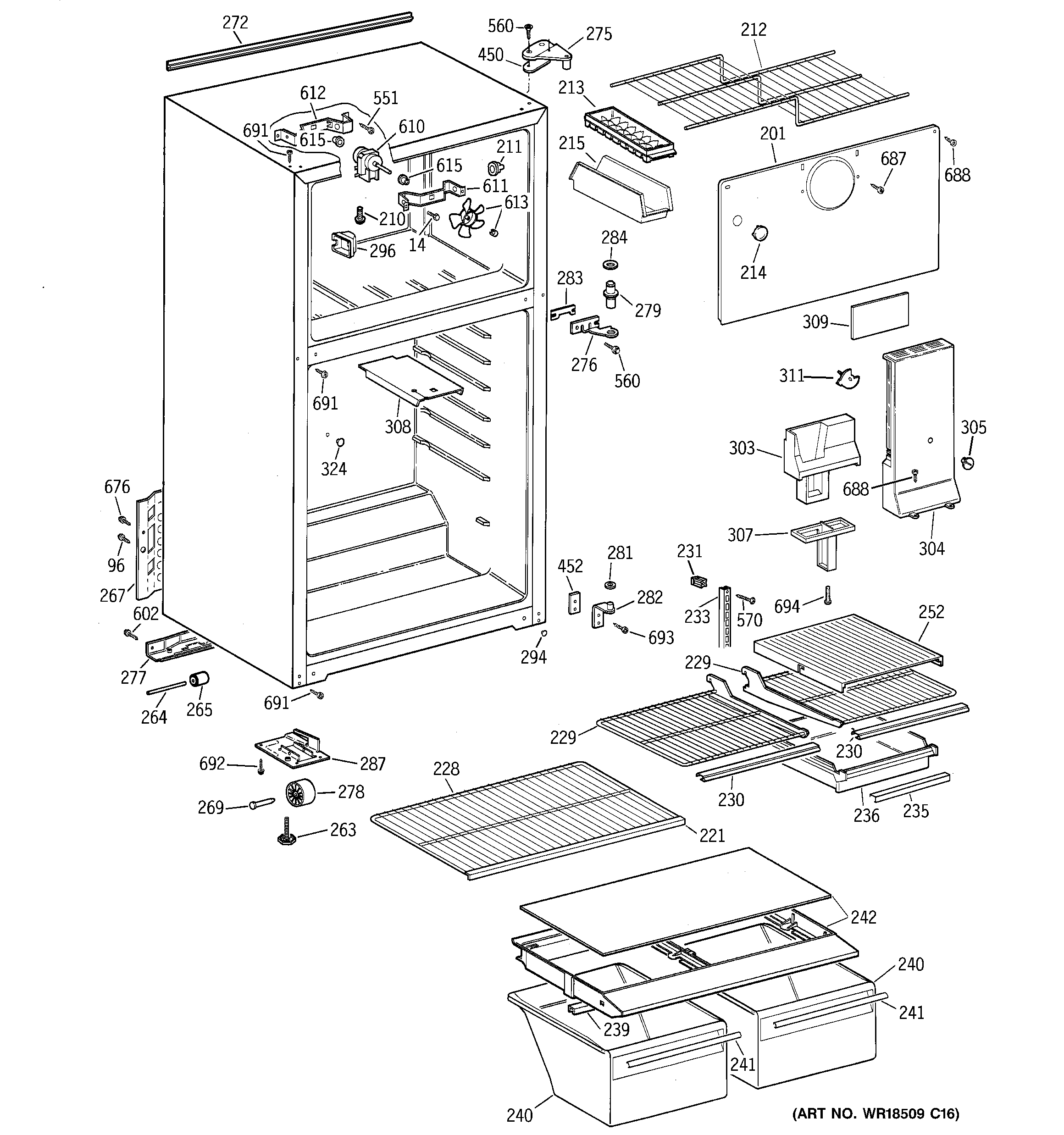GE GTG15FBMCRWW cabinet diagram