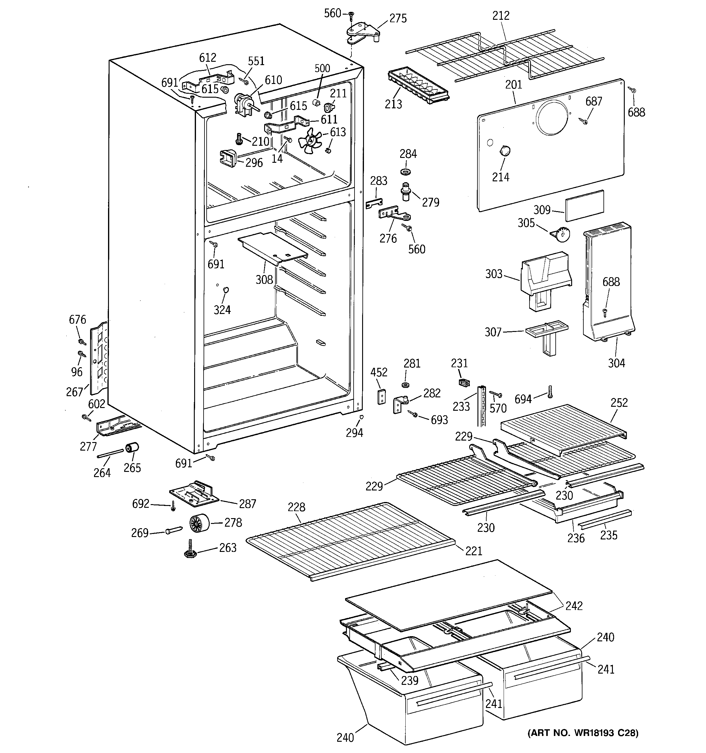 GE GTT18FBMBRCC cabinet diagram