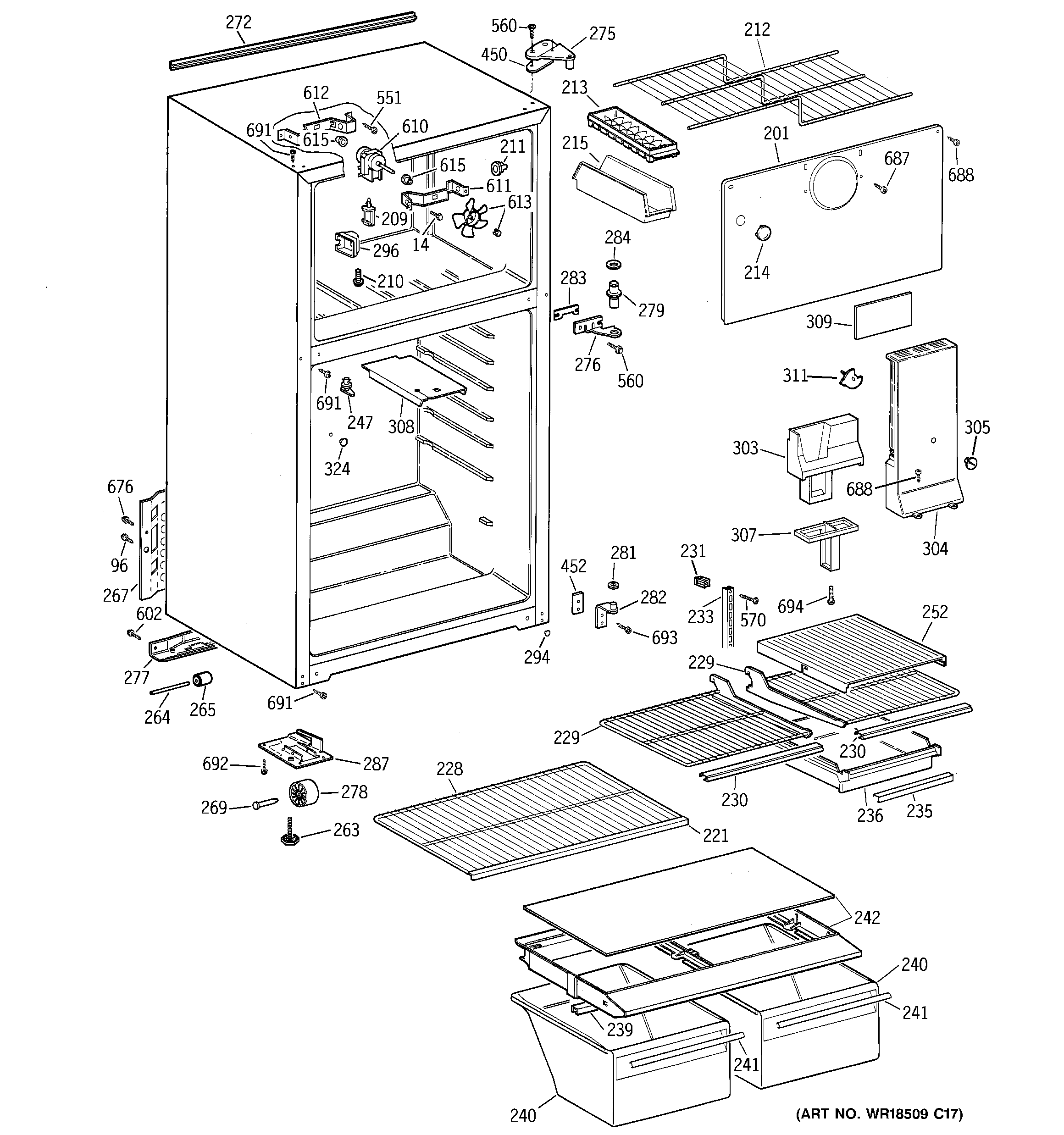 GE GTG16FBMCRWW cabinet diagram