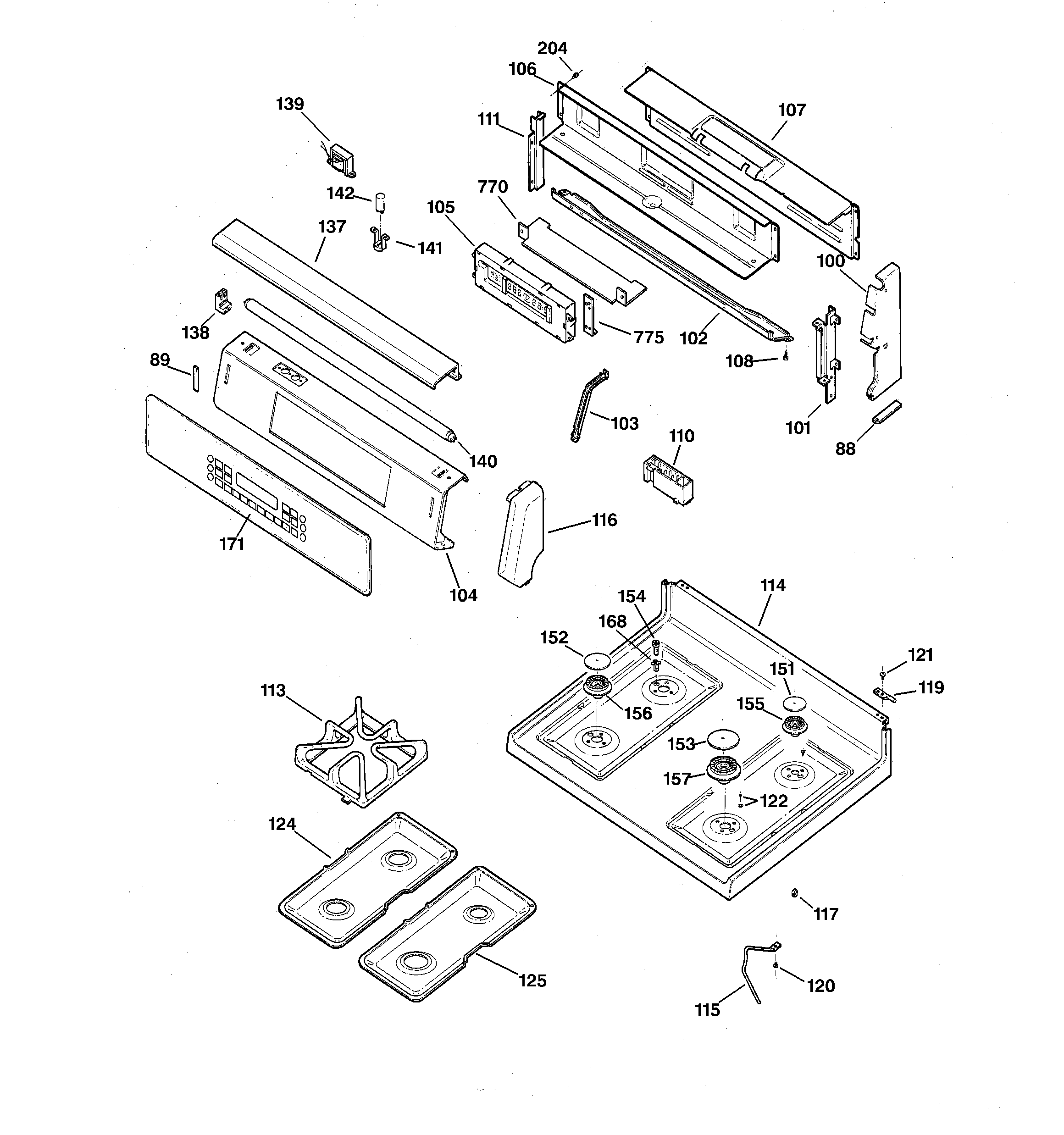 GE JGB910WEC1WW control panel & cooktop diagram