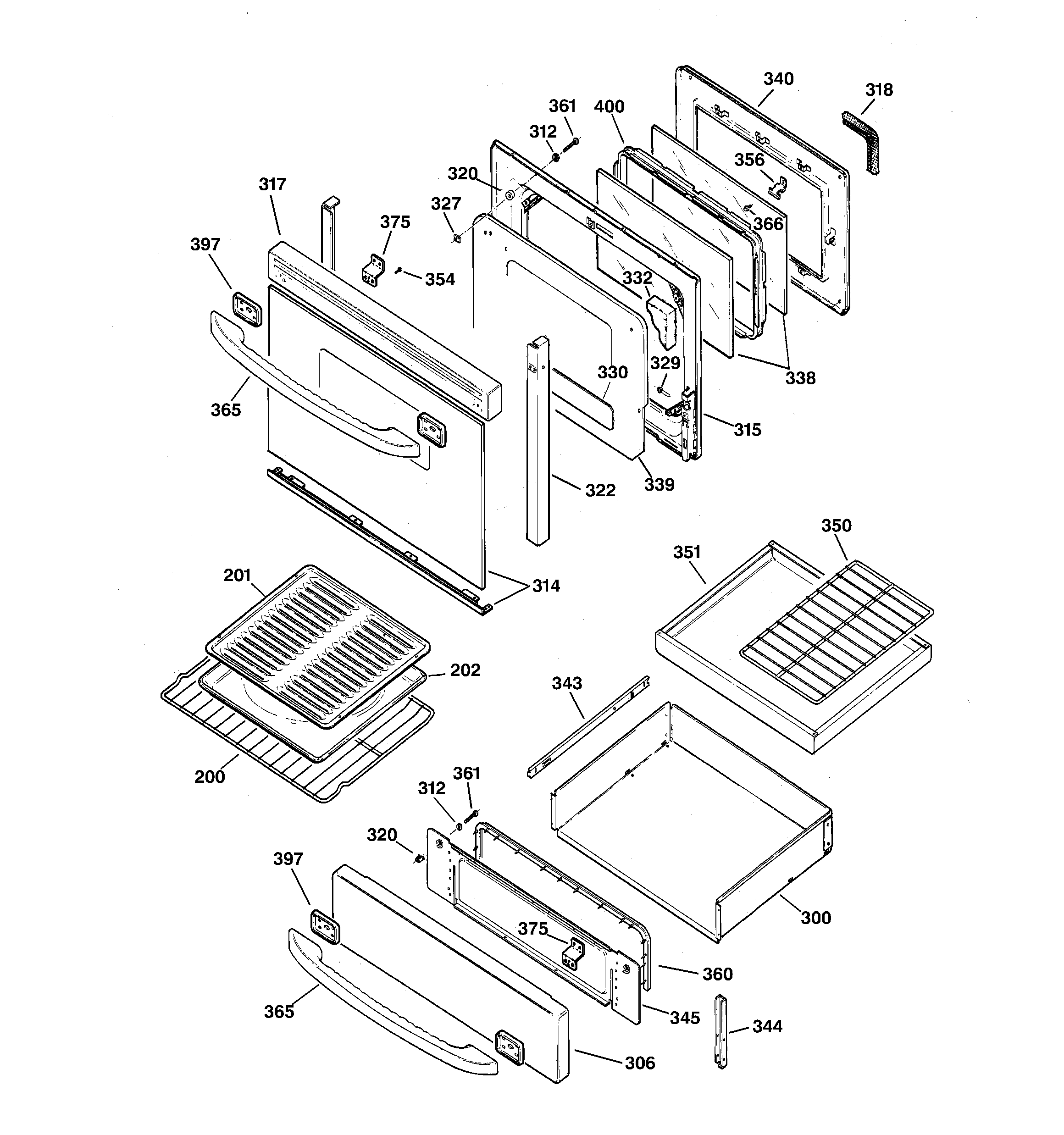 GE JGB910WEC1WW door & drawer parts diagram