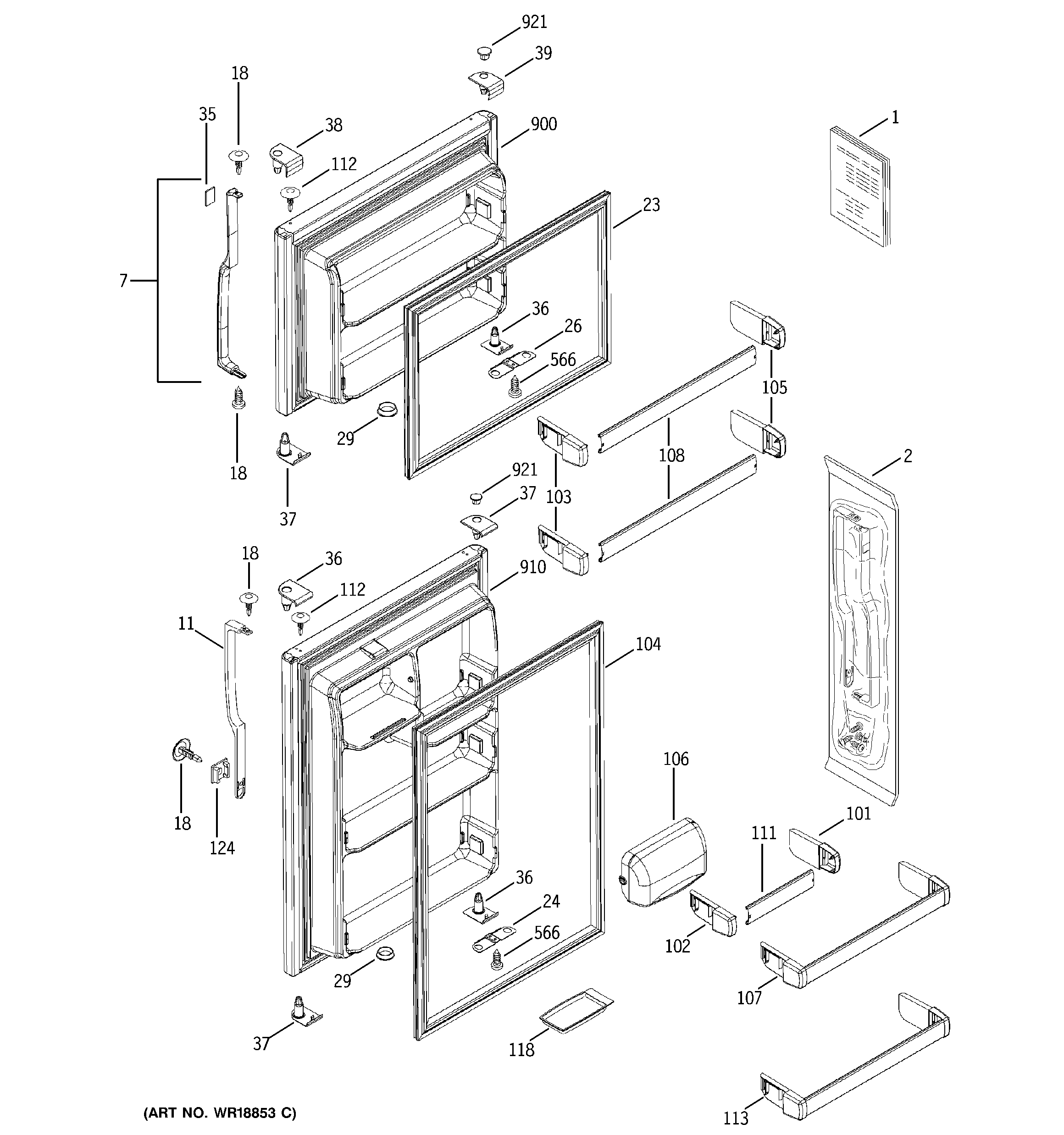 GE GTS18YCMARWW doors diagram
