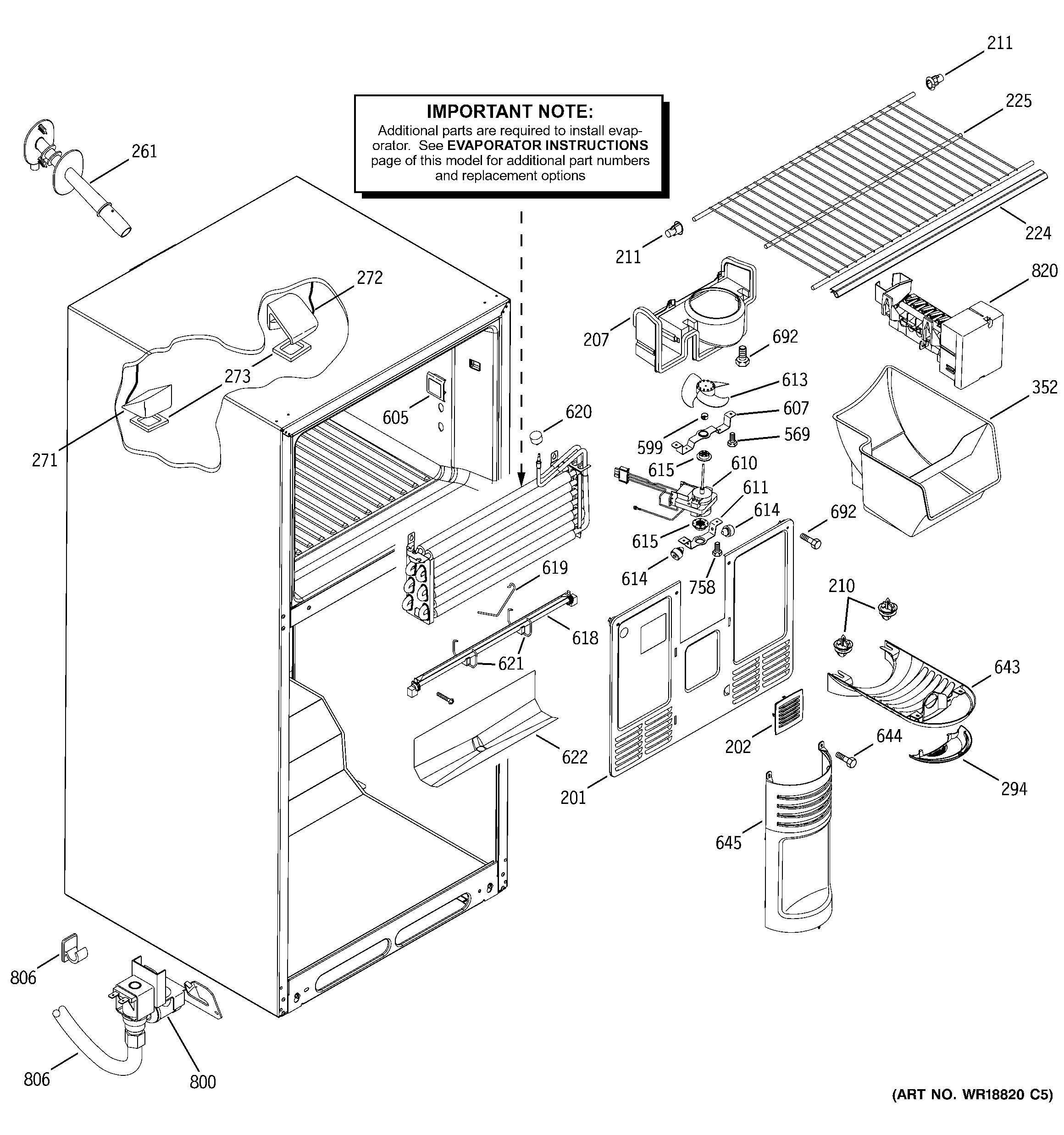 GE GTS18YCMARWW freezer section diagram