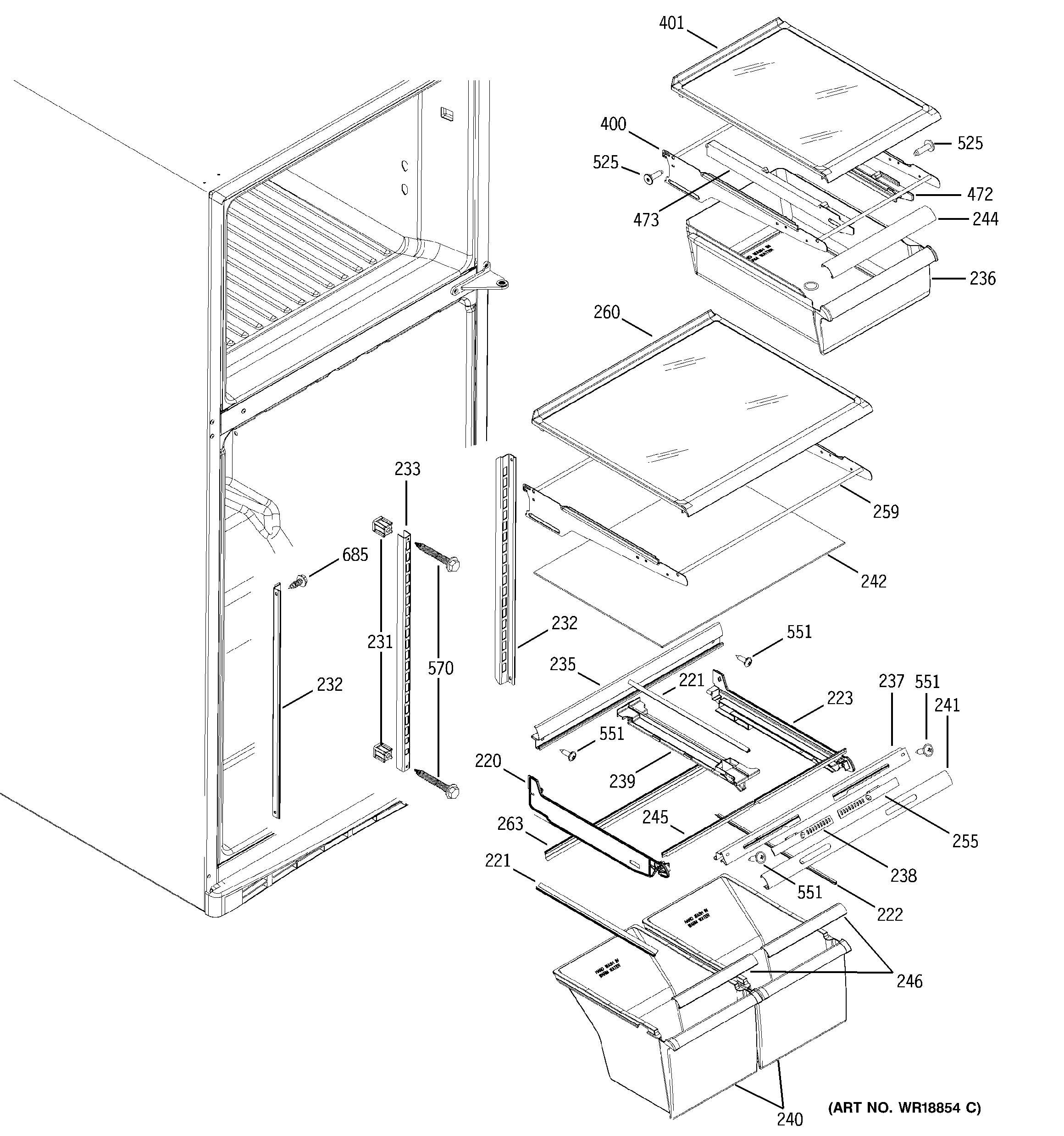 GE GTS18YCMARWW fresh food shelves diagram