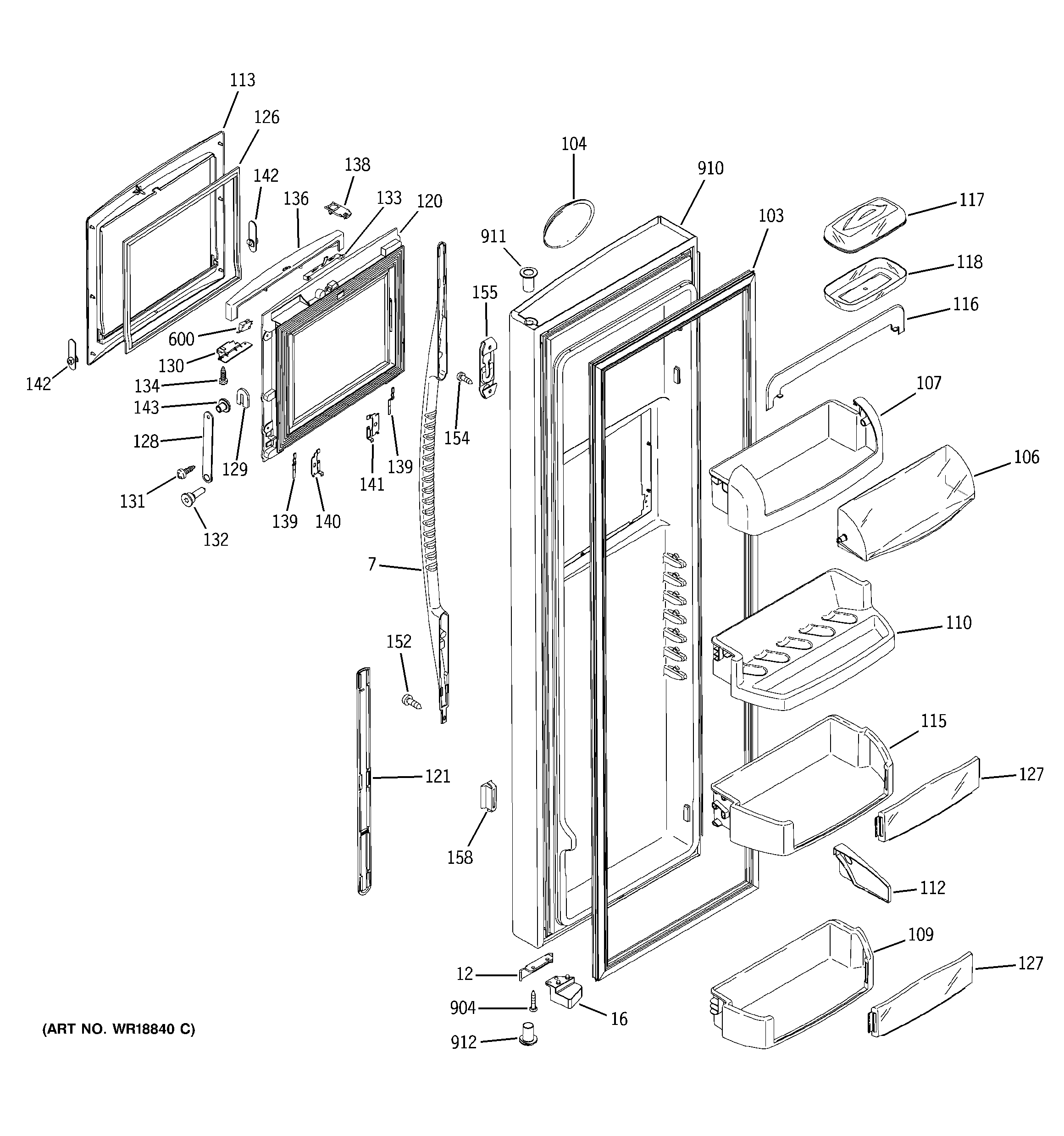 GE PSS27SHMABS fresh food door diagram