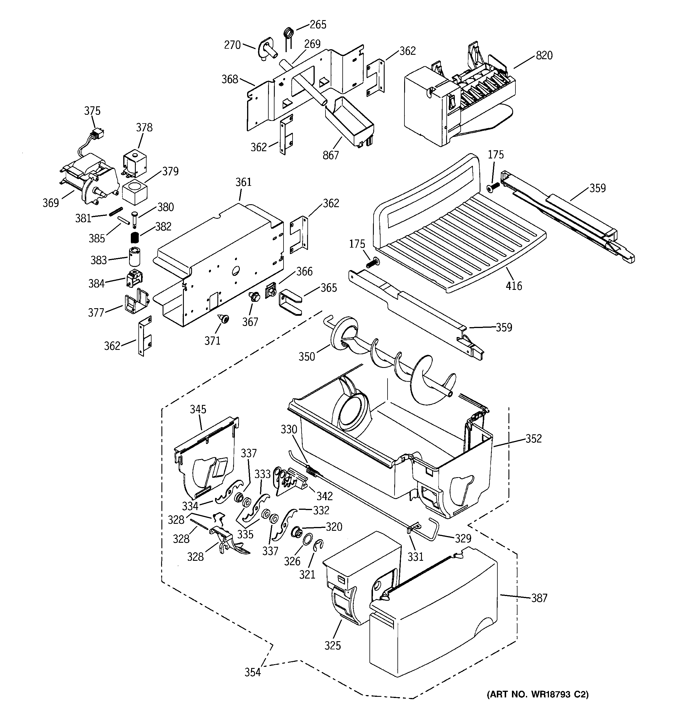 GE PSS27SHMABS icemaker & dispenser diagram