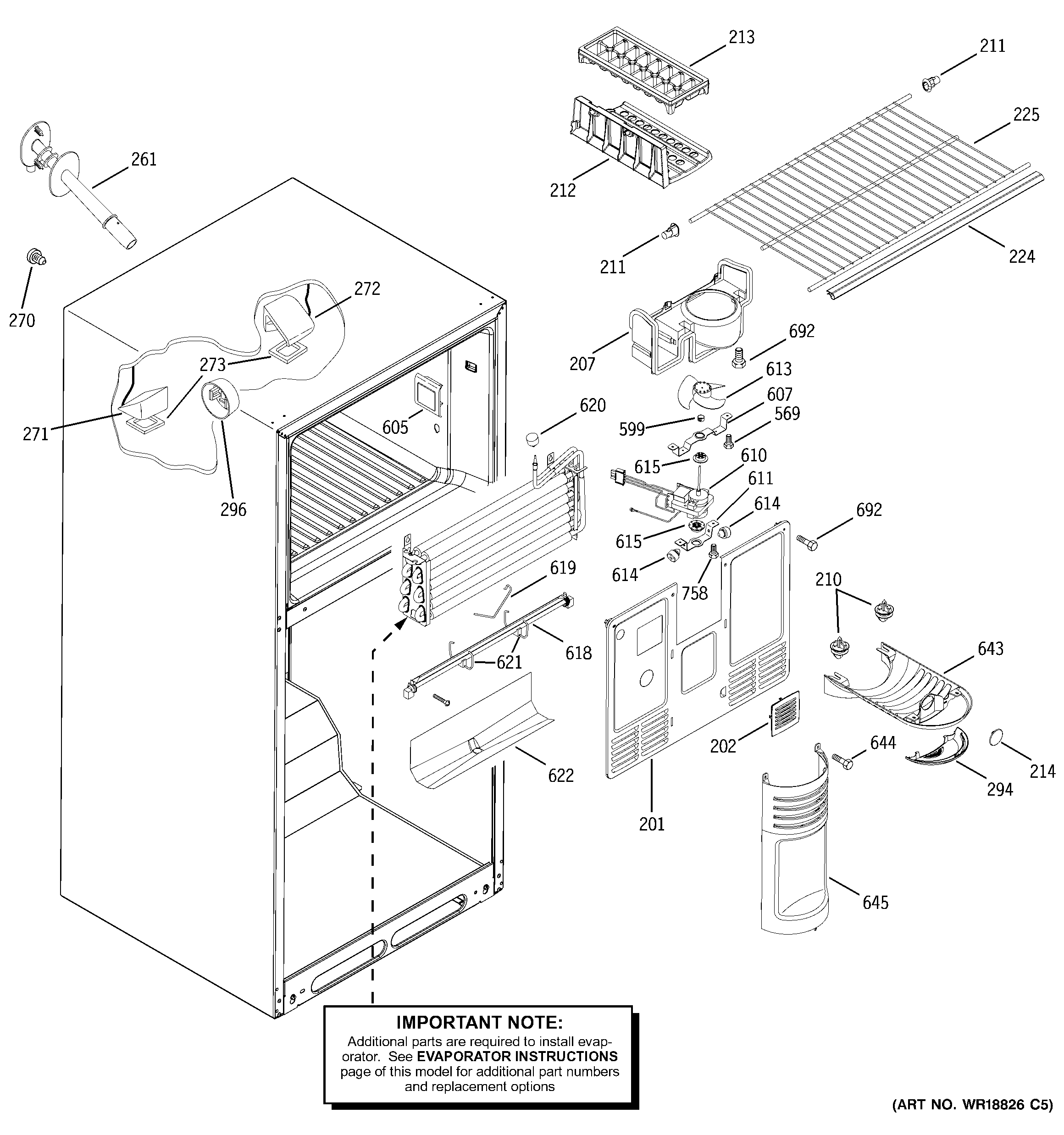 GE GTS18YBMARCC freezer section diagram