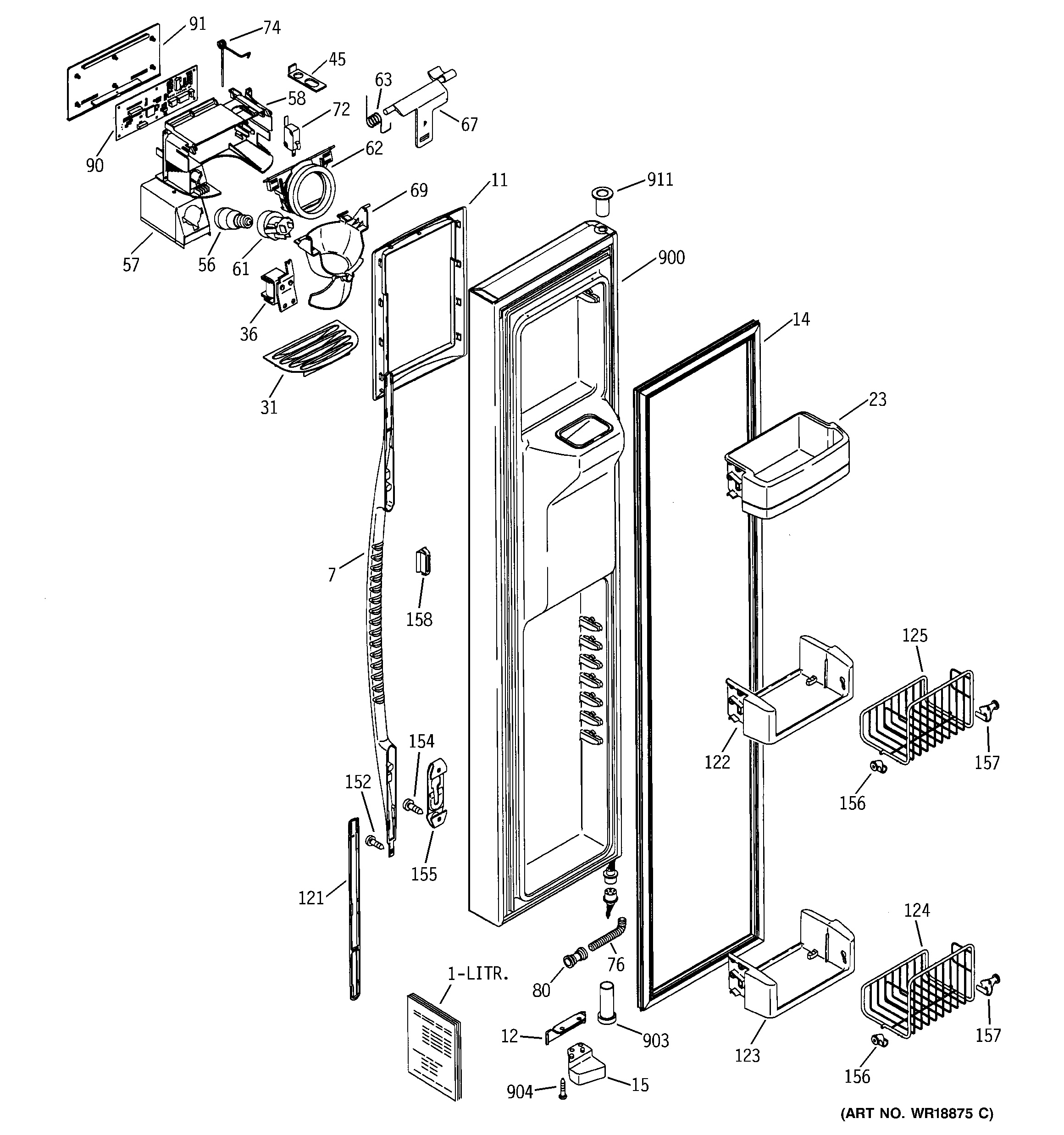GE PSC23SHMABS freezer door diagram