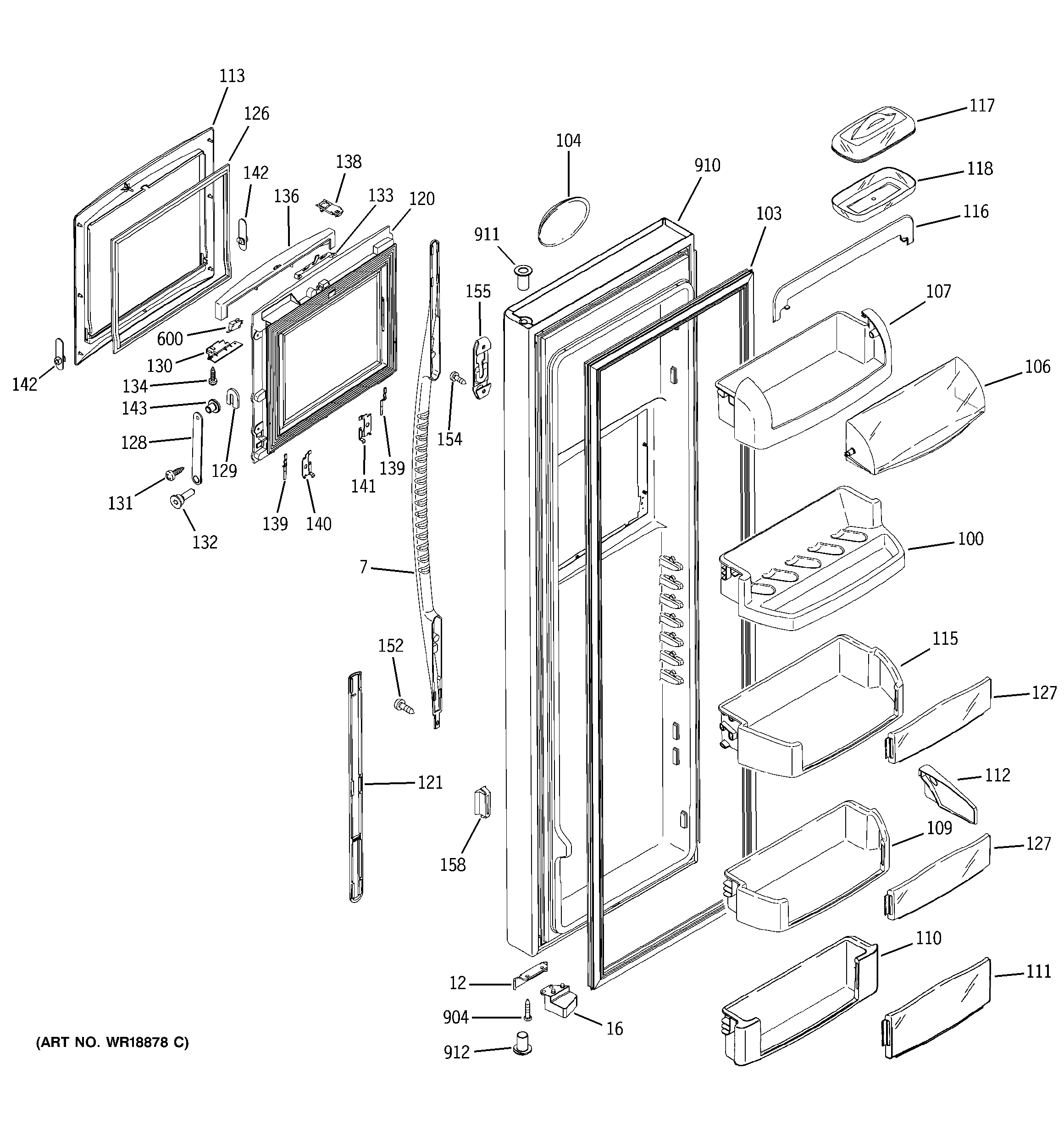 GE PSC23SHMABS fresh food door diagram