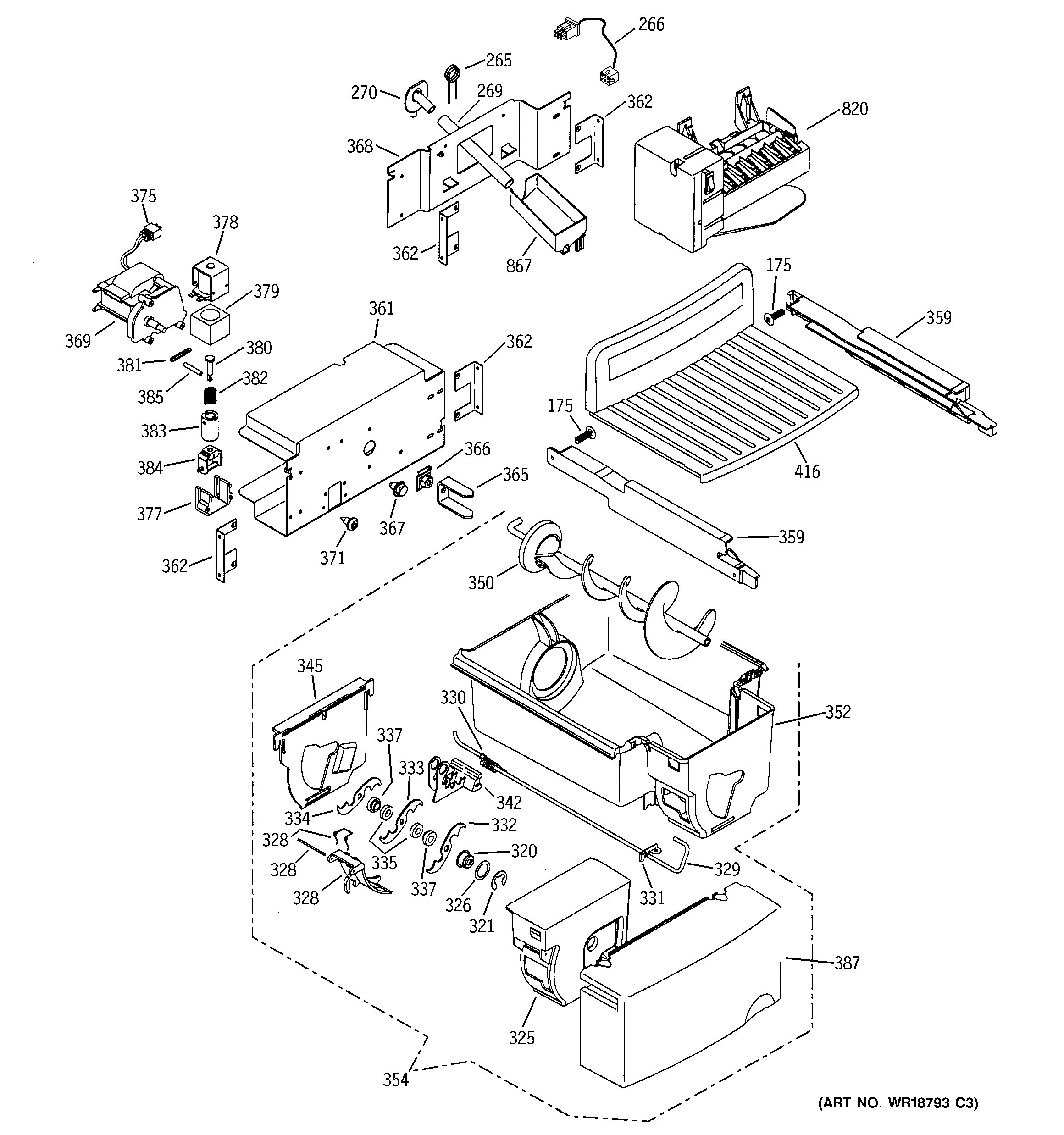 GE PSI23MGMAWW icemaker & dispenser diagram