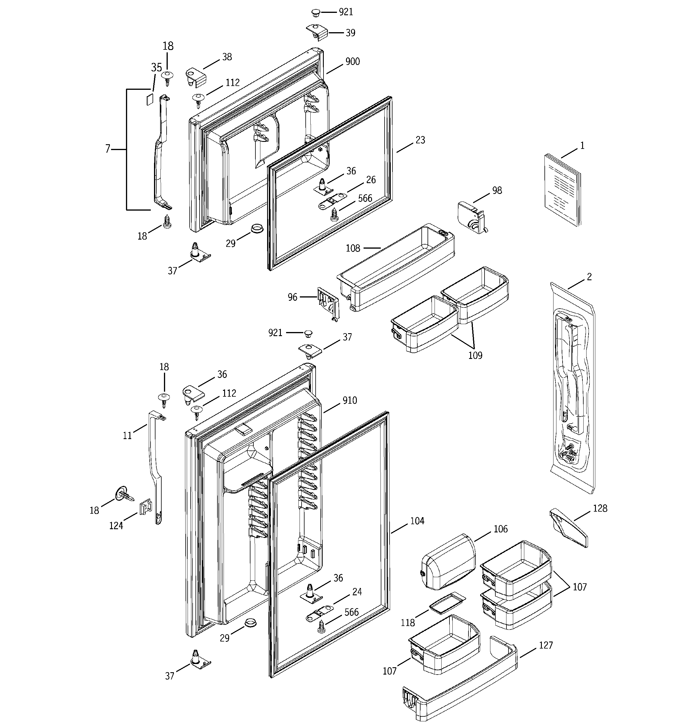 GE GTS18UBMARBB doors diagram