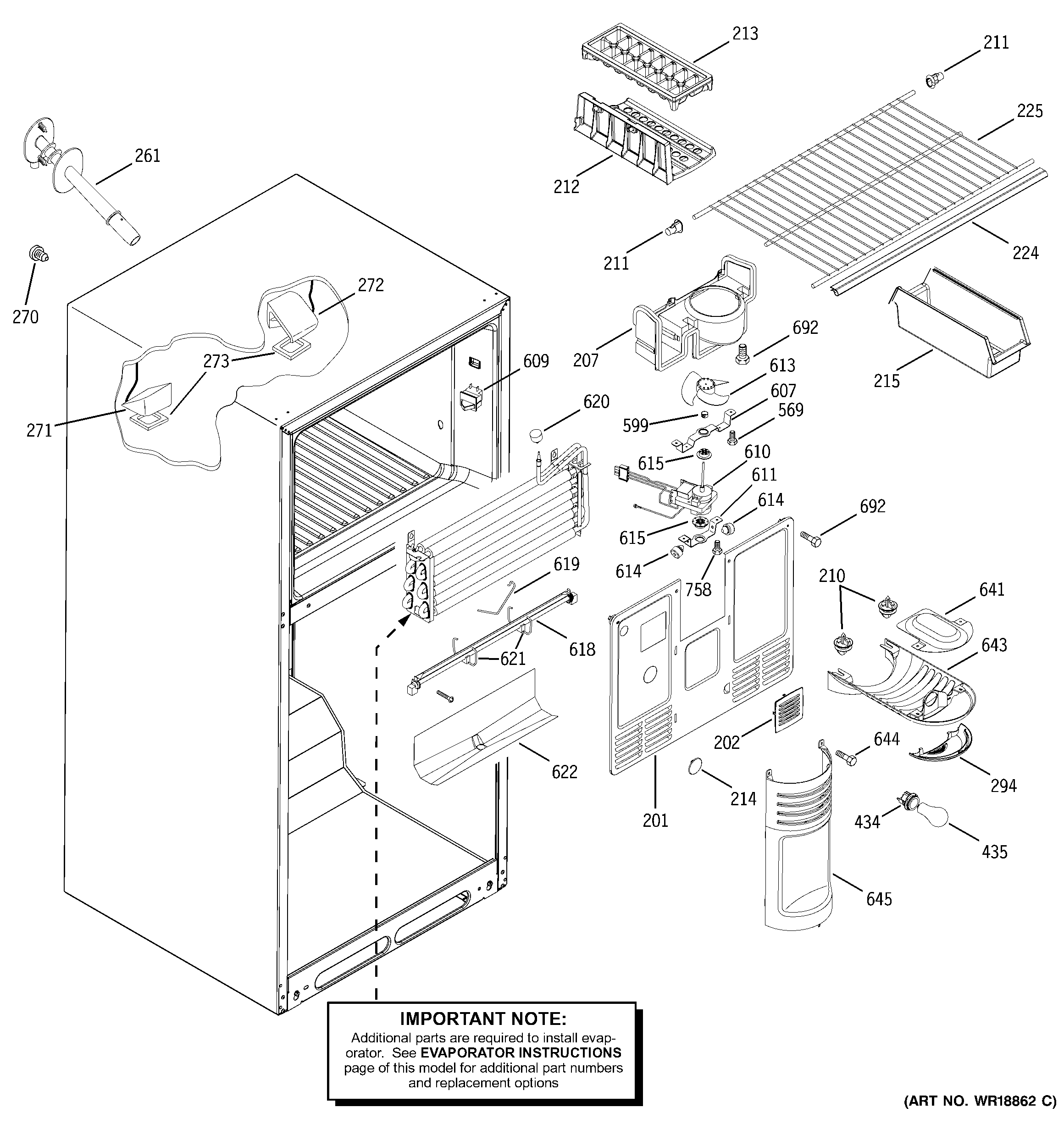 GE GTS18UBMARBB freezer section diagram