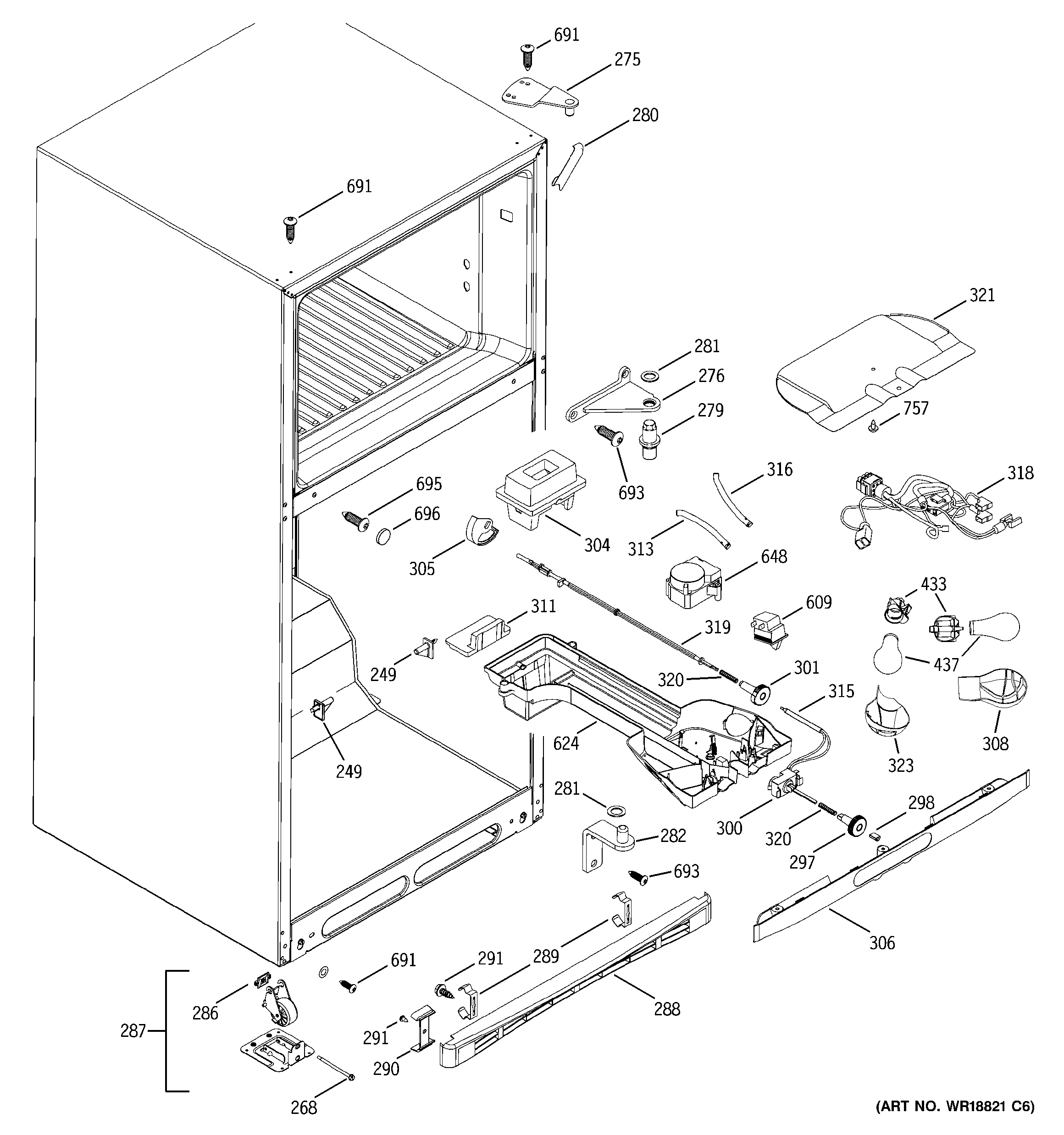 GE GTS18UBMARBB fresh food section diagram