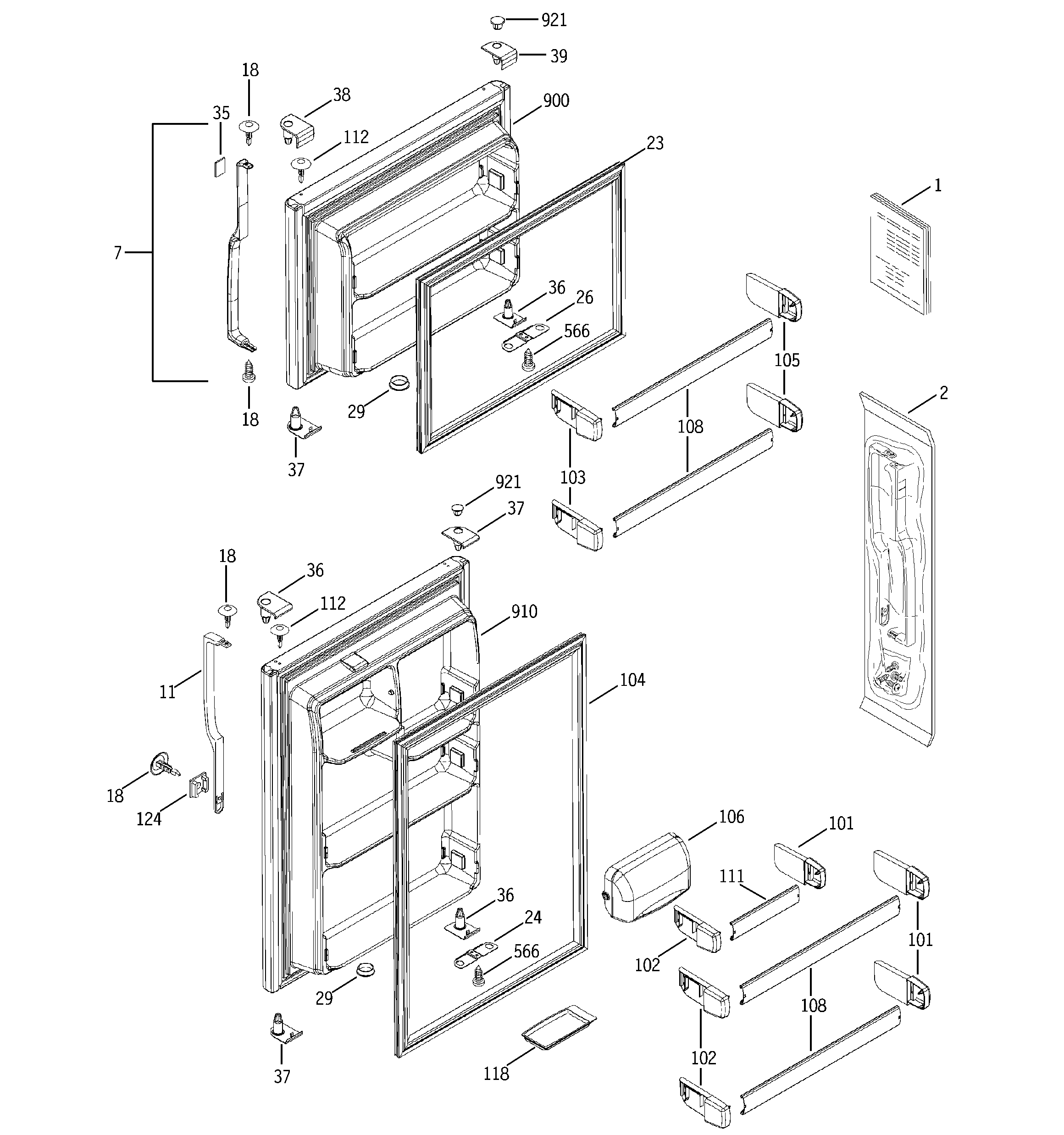 GE GTS18DCMARWW doors diagram