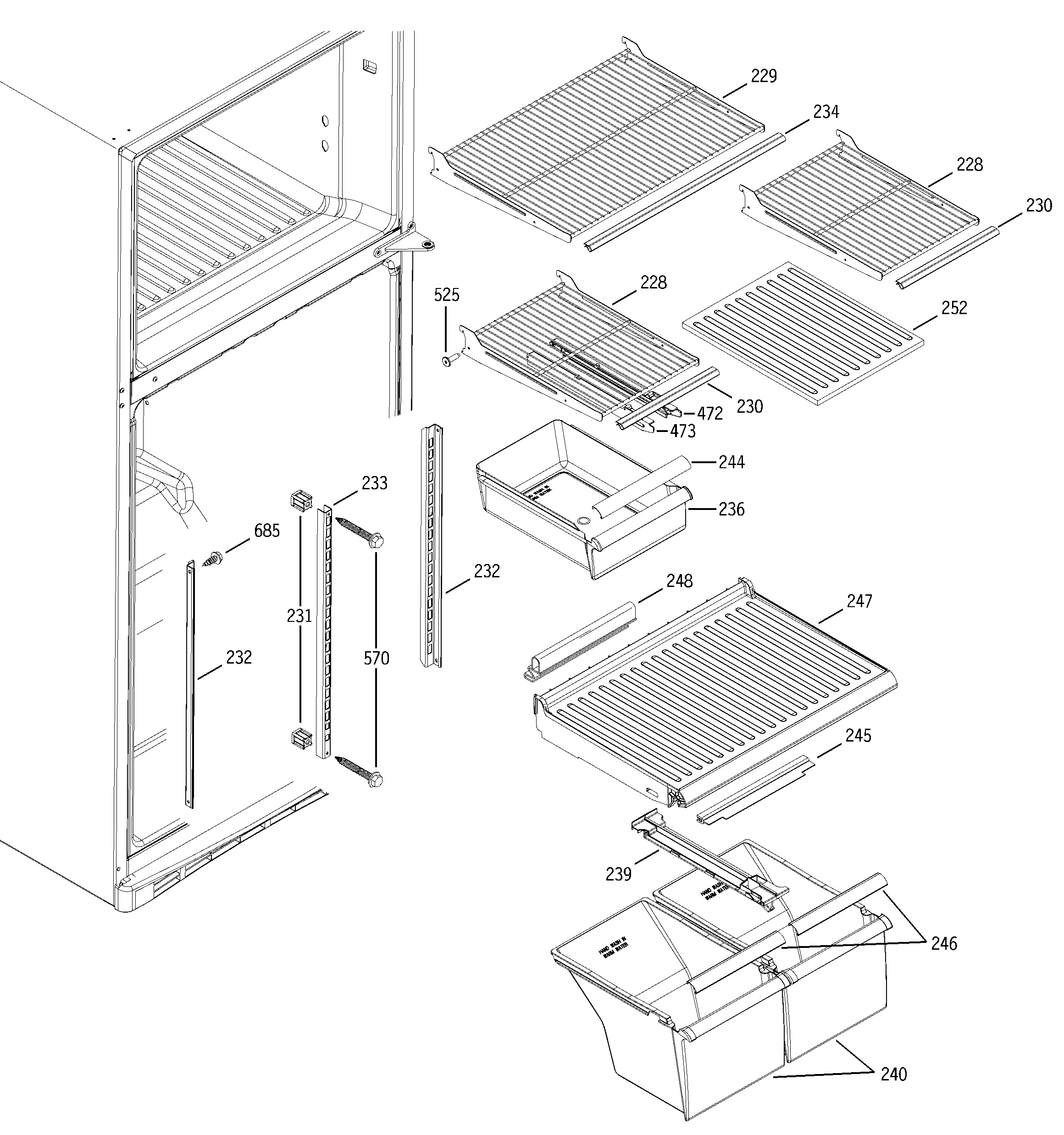 GE GTS18DCMARWW fresh food shelves diagram