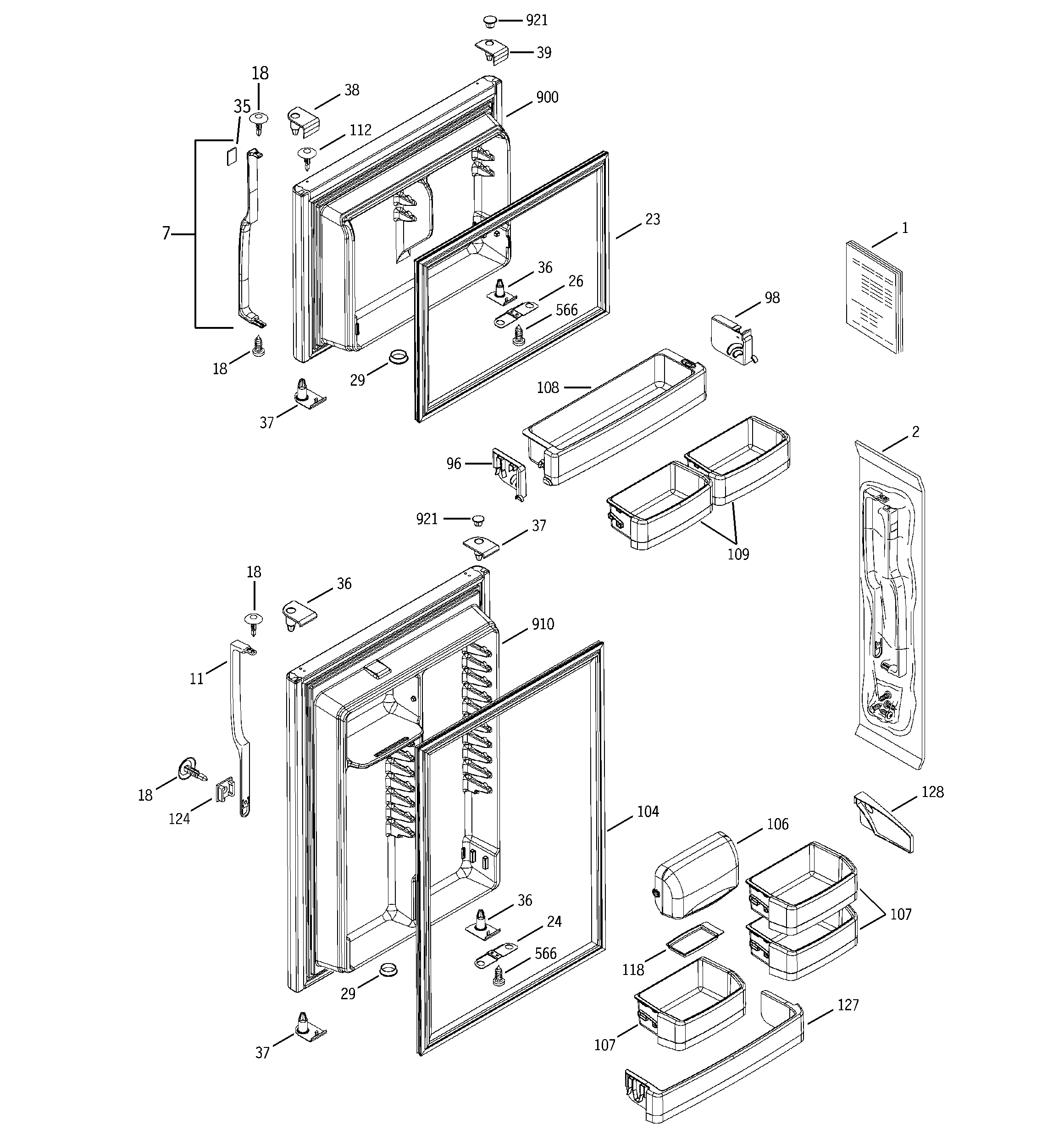 GE ETS19XBMARBB doors diagram