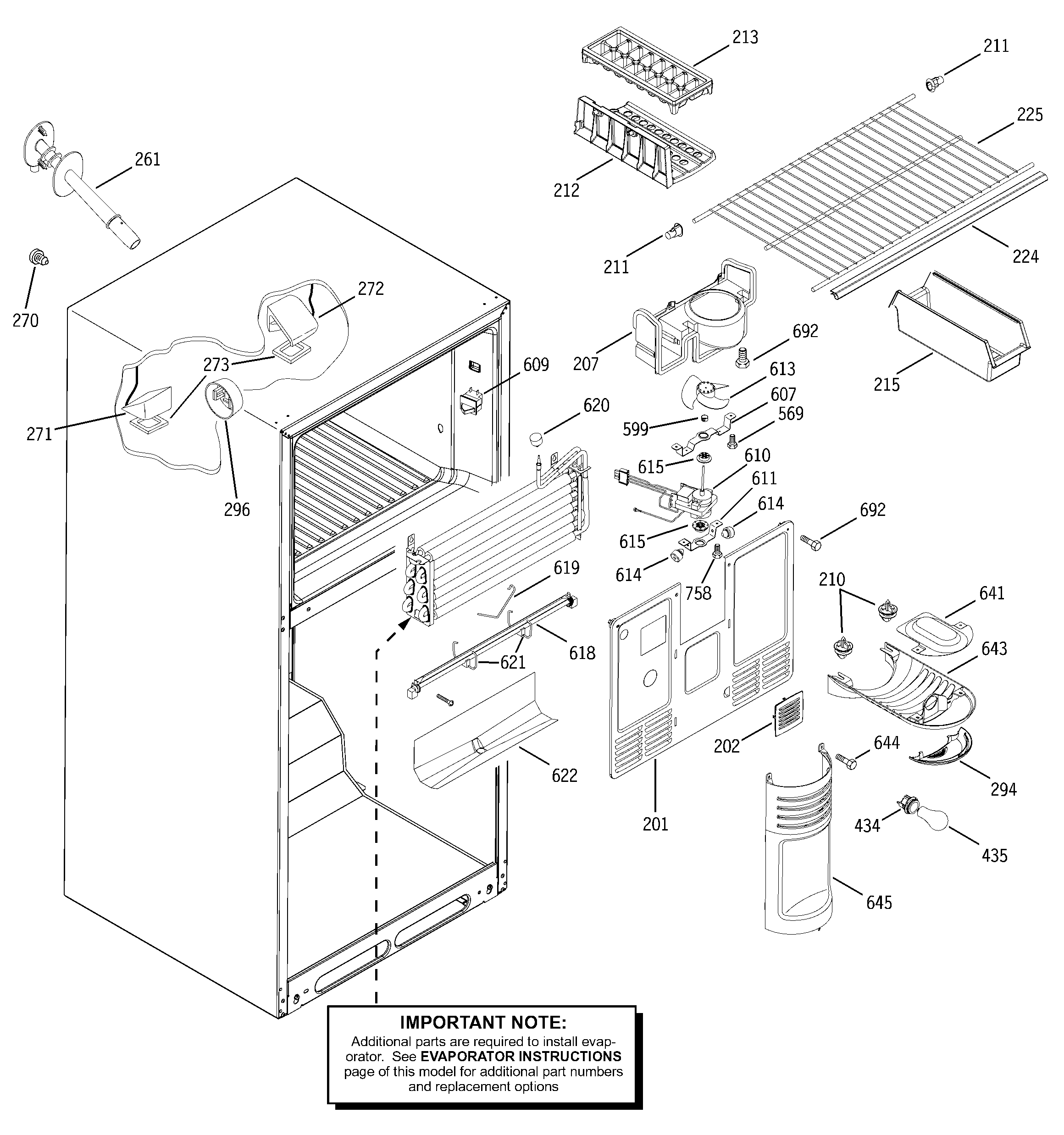 GE ETS19XBMARBB freezer section diagram