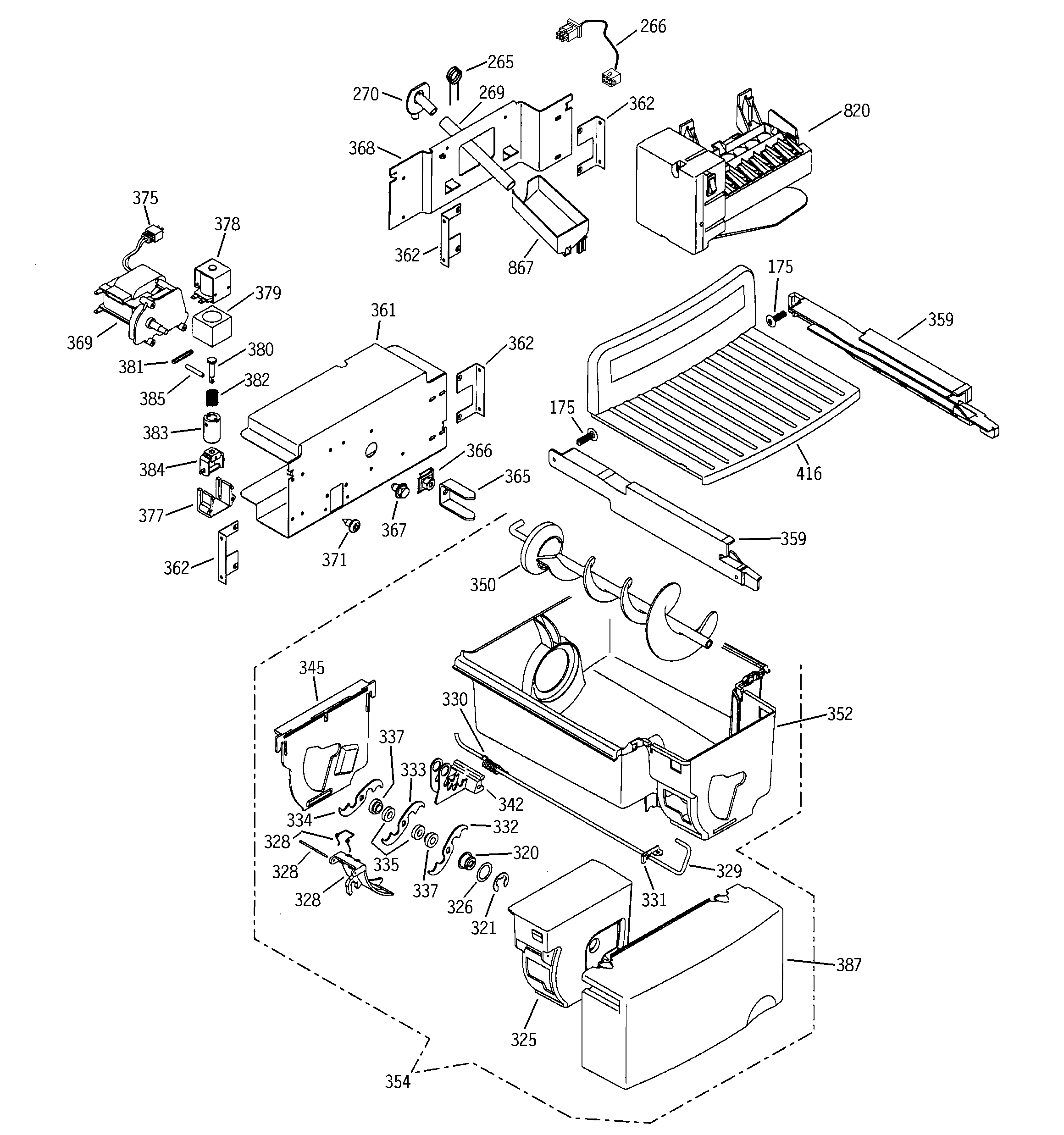 GE PSI23SGMAFBS icemaker & dispenser diagram