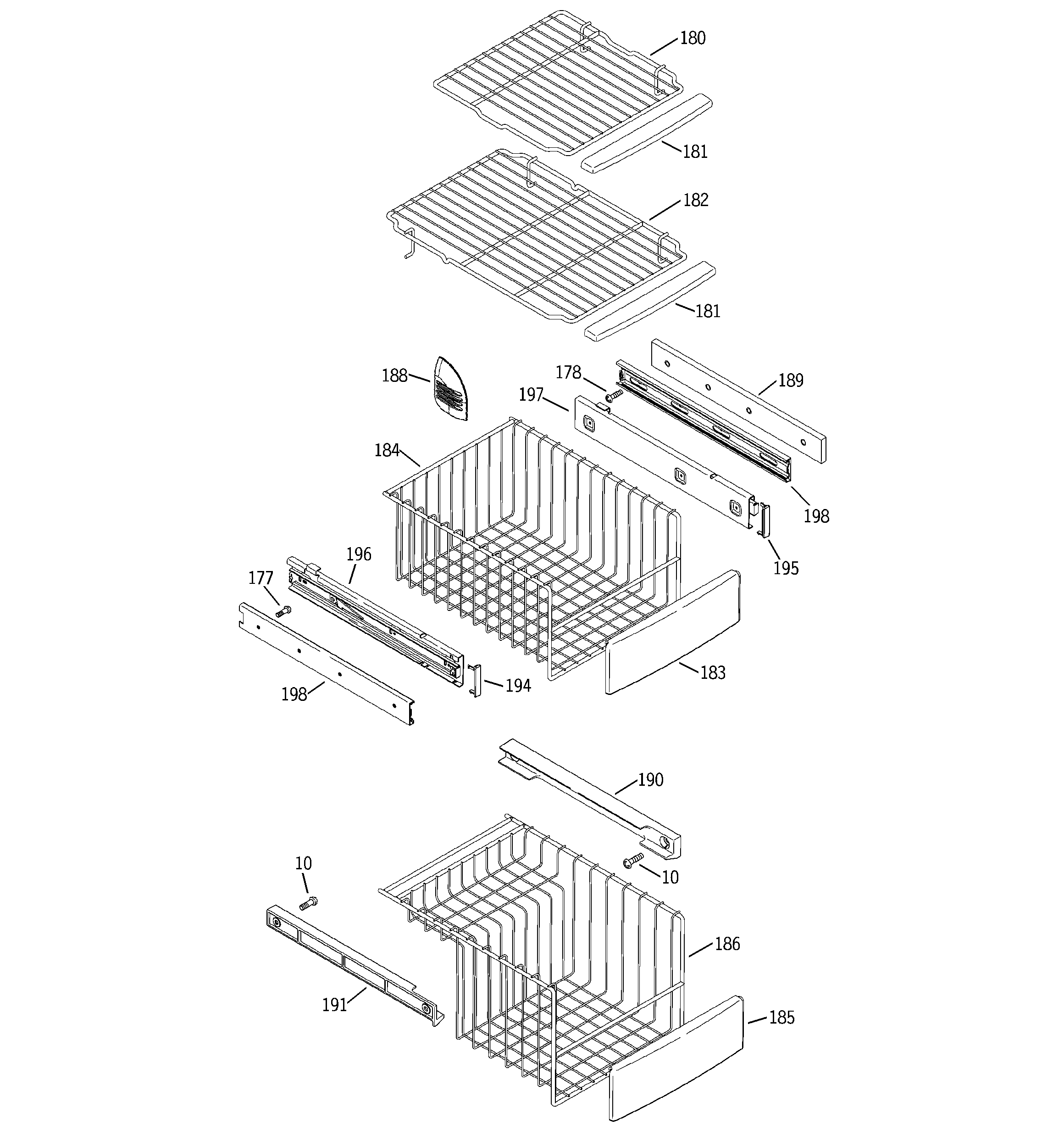 GE PSI23SGMAFBS freezer shelves diagram