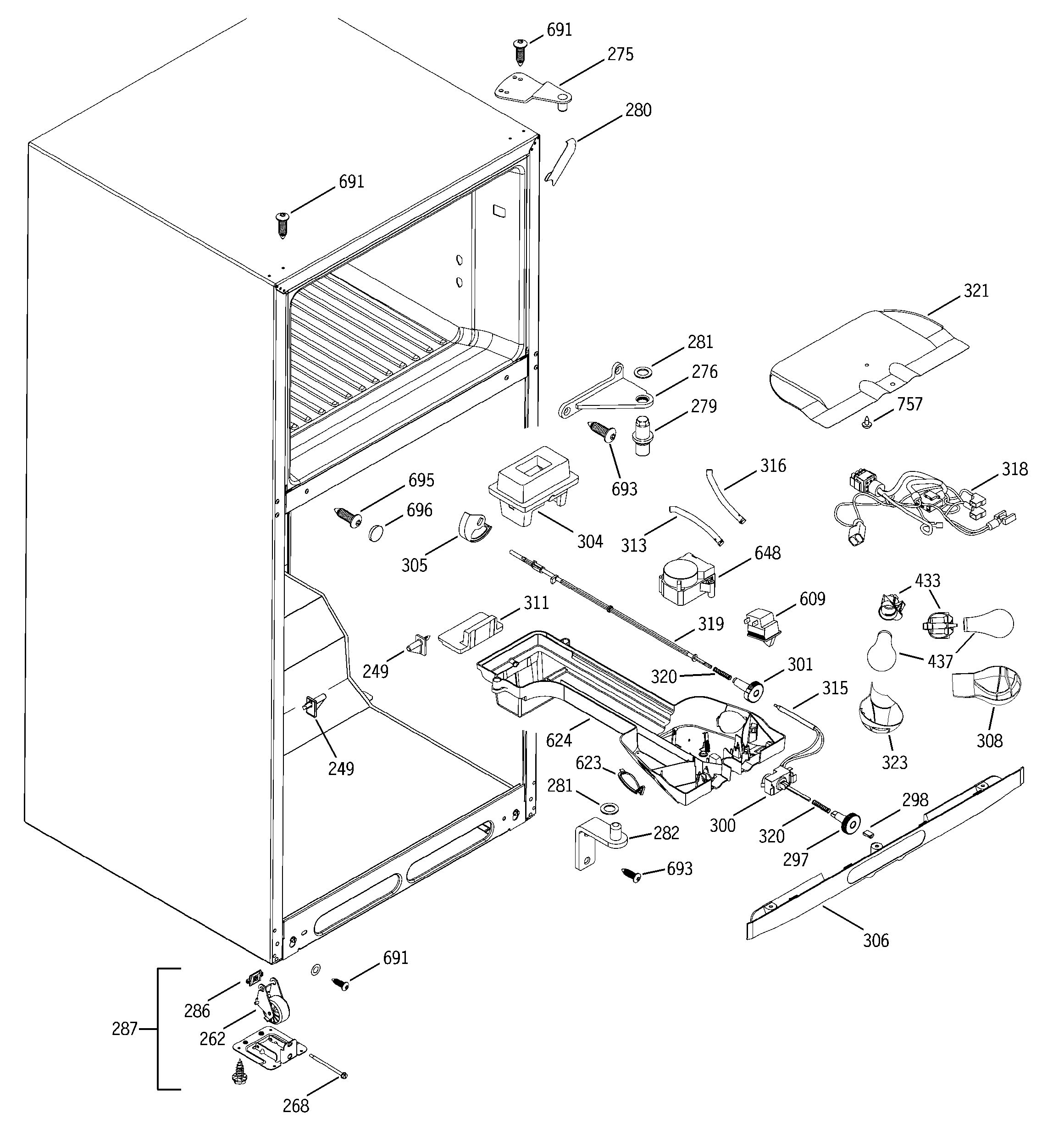 GE GTS19QBMARCC fresh food section diagram