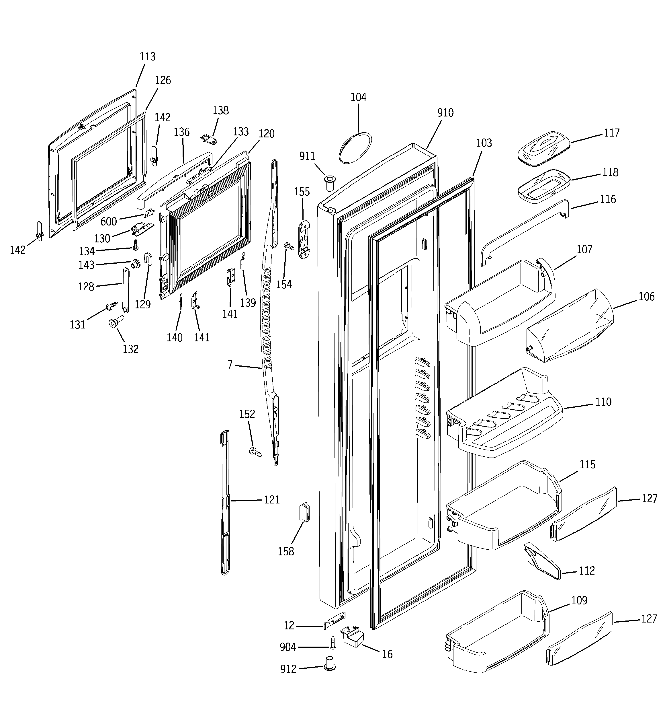 GE PSS27NHMAWW fresh food door diagram