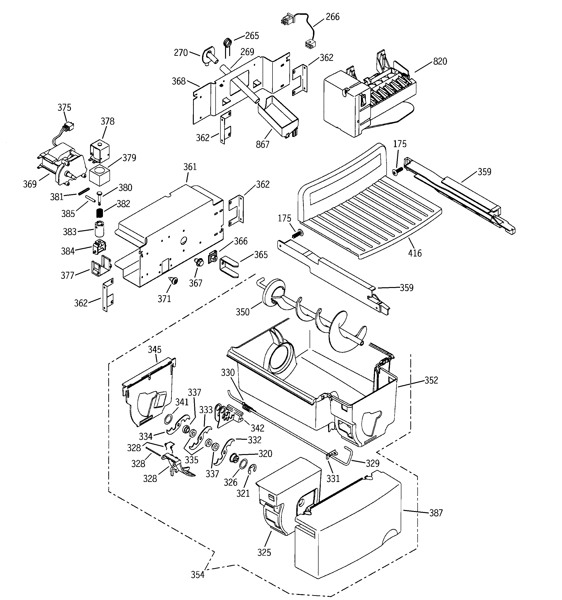 GE PSS27NHMAWW icemaker & dispenser diagram