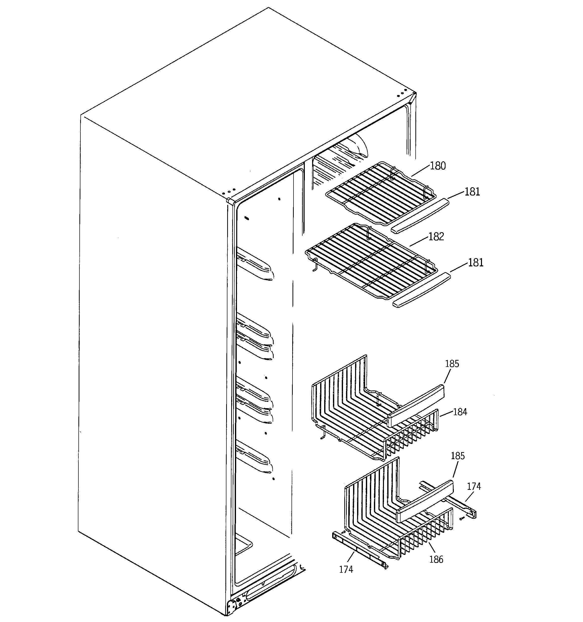 GE ESS25LGMAWW freezer shelves diagram