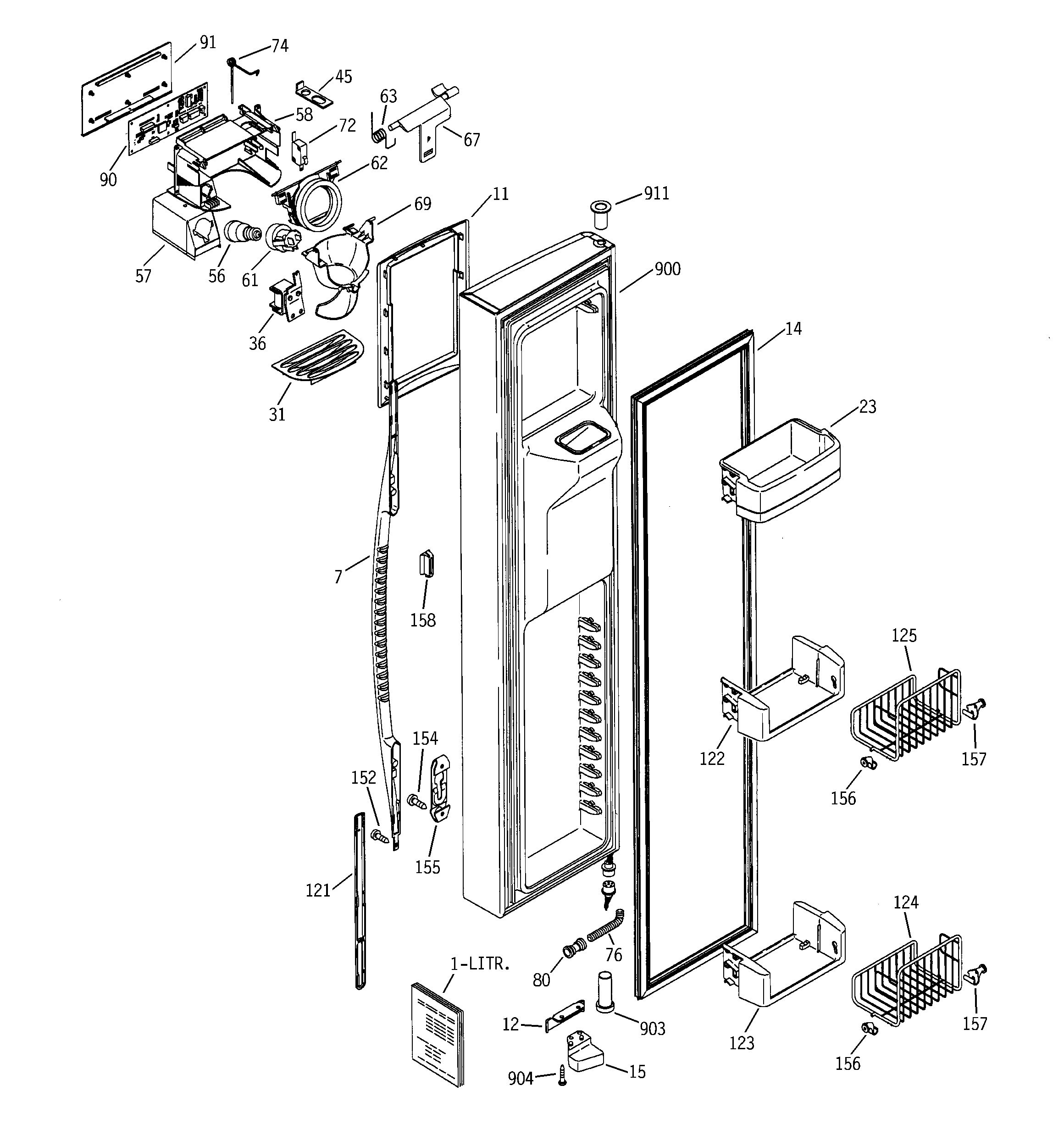 GE PSS25NGMACC freezer door diagram