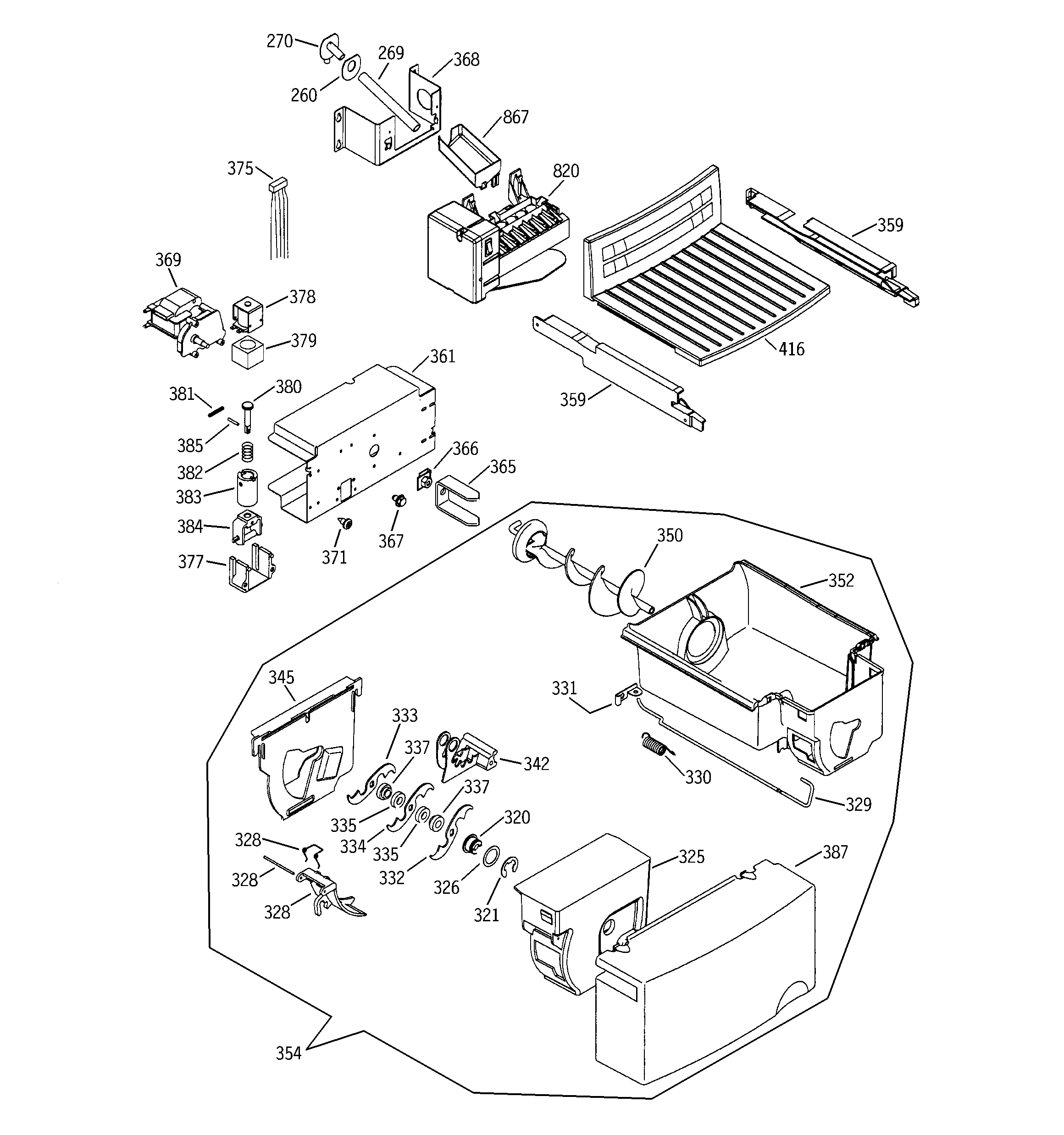 GE GSS22JEMBCC icemaker & dispenser diagram
