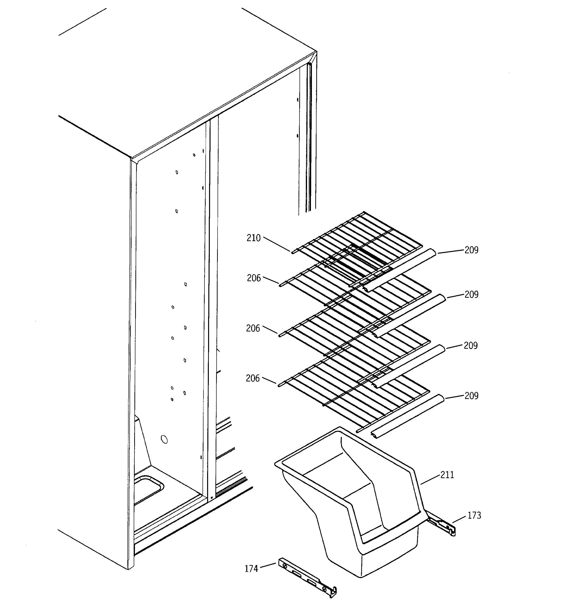 GE GSS22JEMBCC freezer shelves diagram