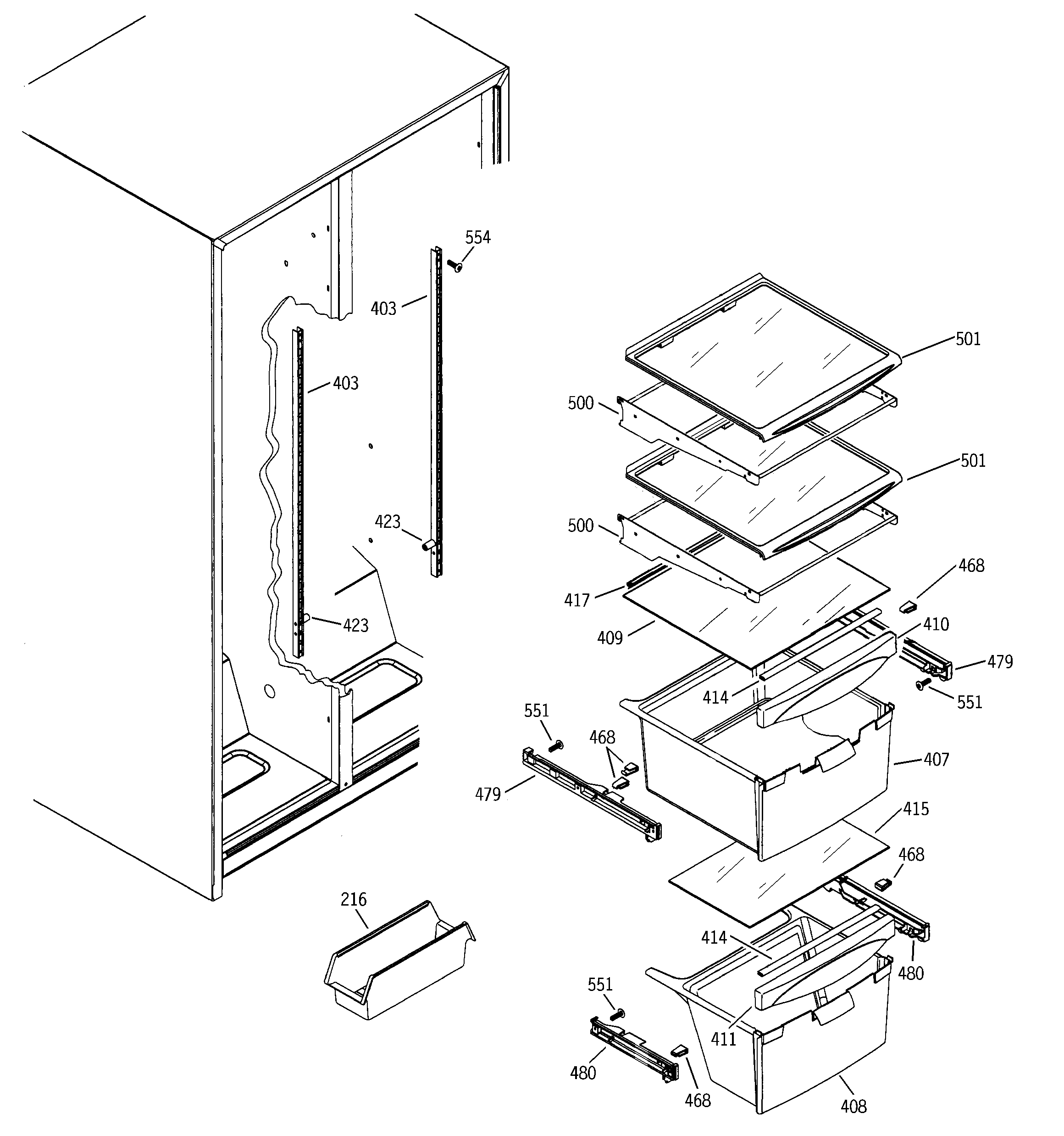 GE GSS22JEMBCC fresh food shelves diagram