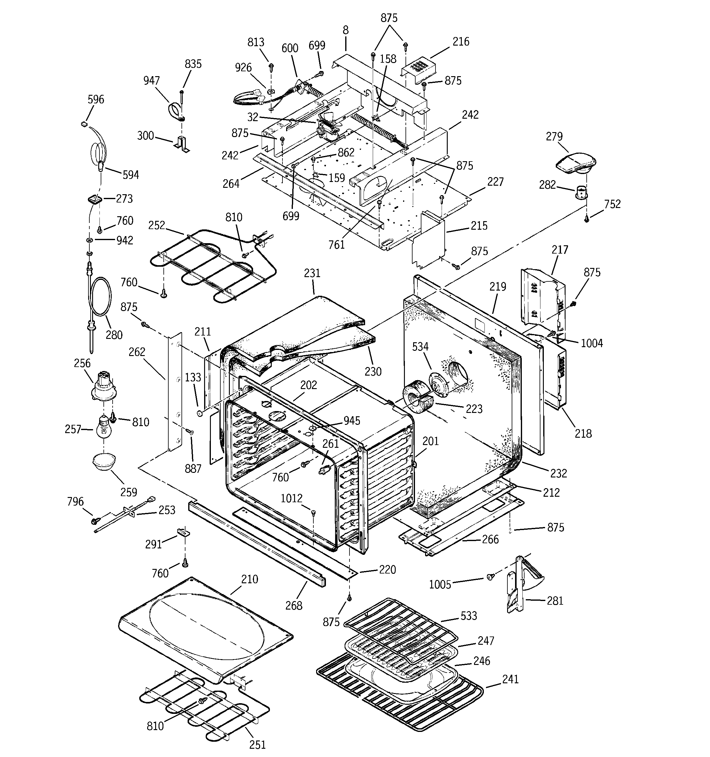 GE JTP95BA4BB oven body with microwave support diagram